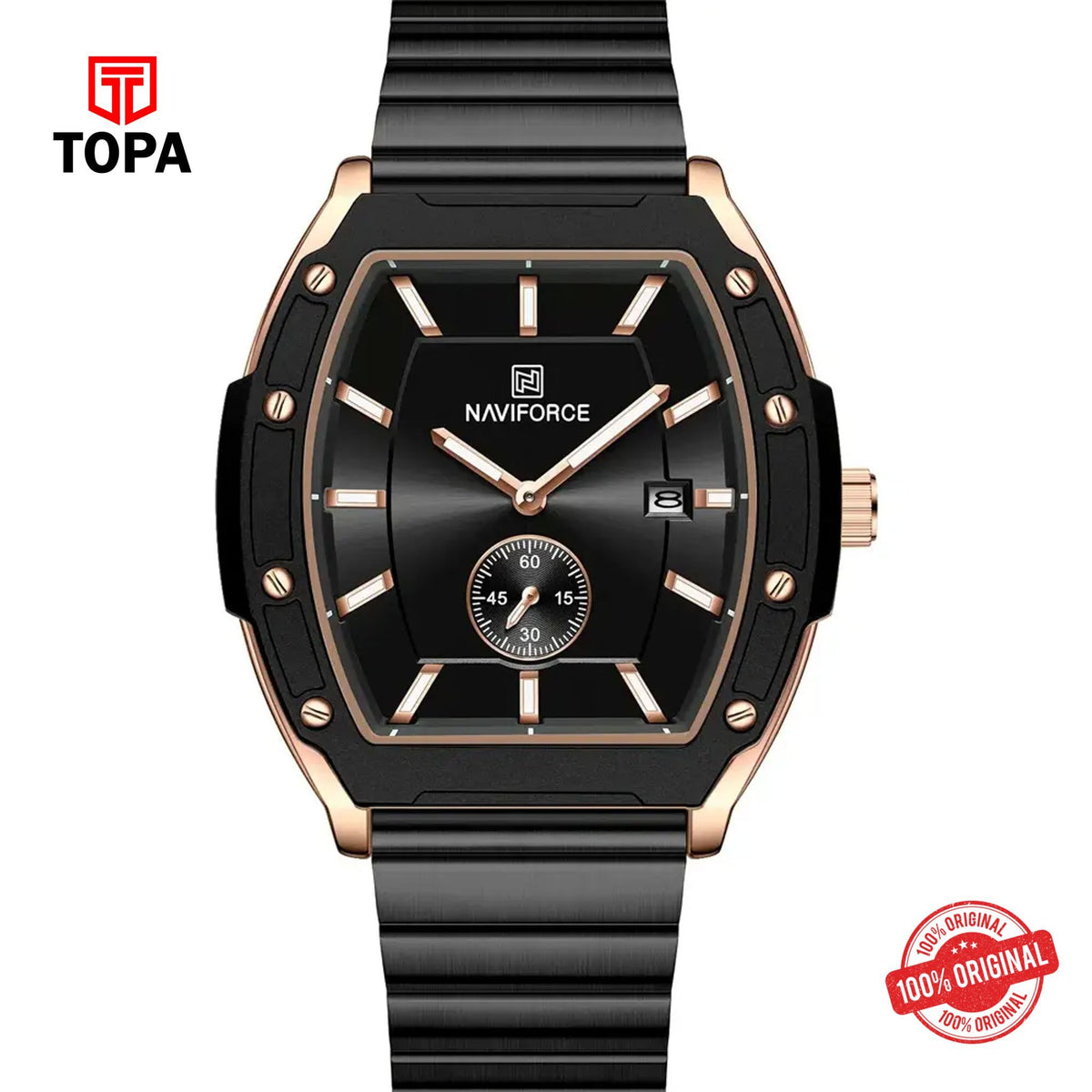 Topa NaviForce-NF8068G-RGBLK-BLK-Metal-Band-Men-Watch - Product Image 1