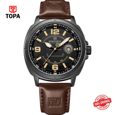 Topa NaviForce-NF8078G-BLKBRN-BLK-Leather-Band-Men-Watch - Product Image 1