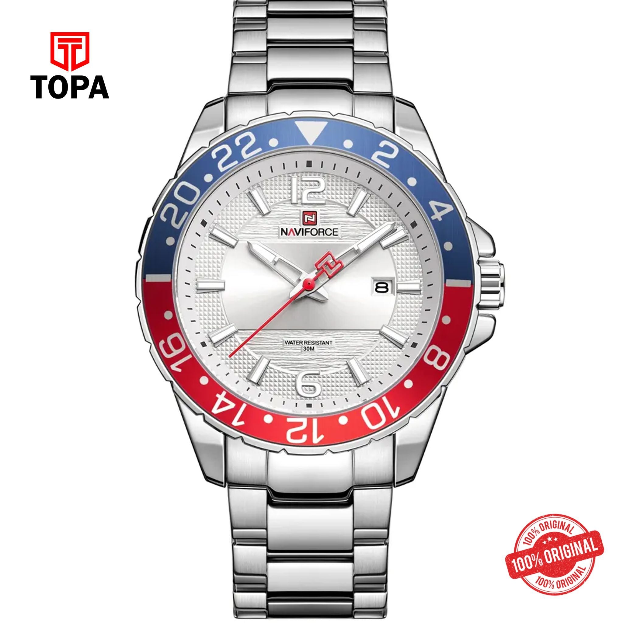 Topa NaviForce-NF9192-CH-WHT-Metal-Band-Men-Watch - Product Image 1