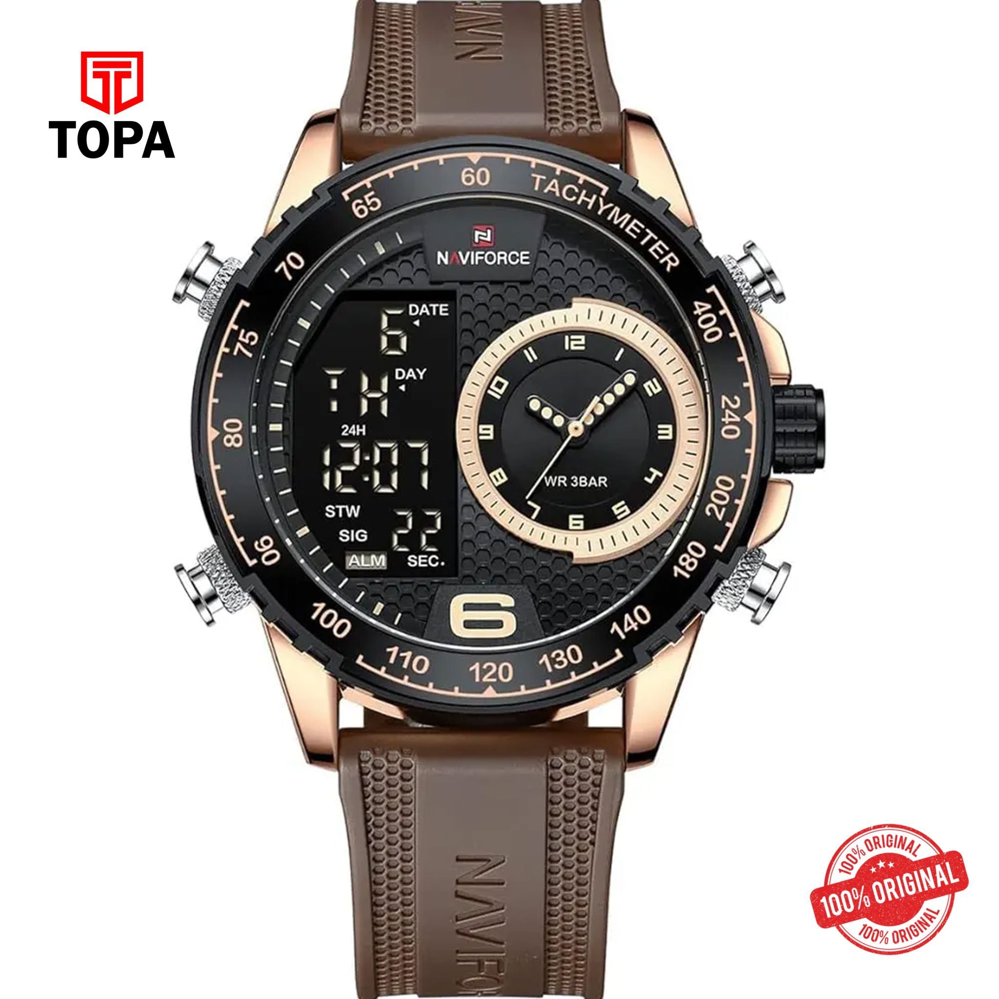 Topa NaviForce-NF9199G-RGBRN-BLK-Rubber-Band-Men-Watch - Product Image 1