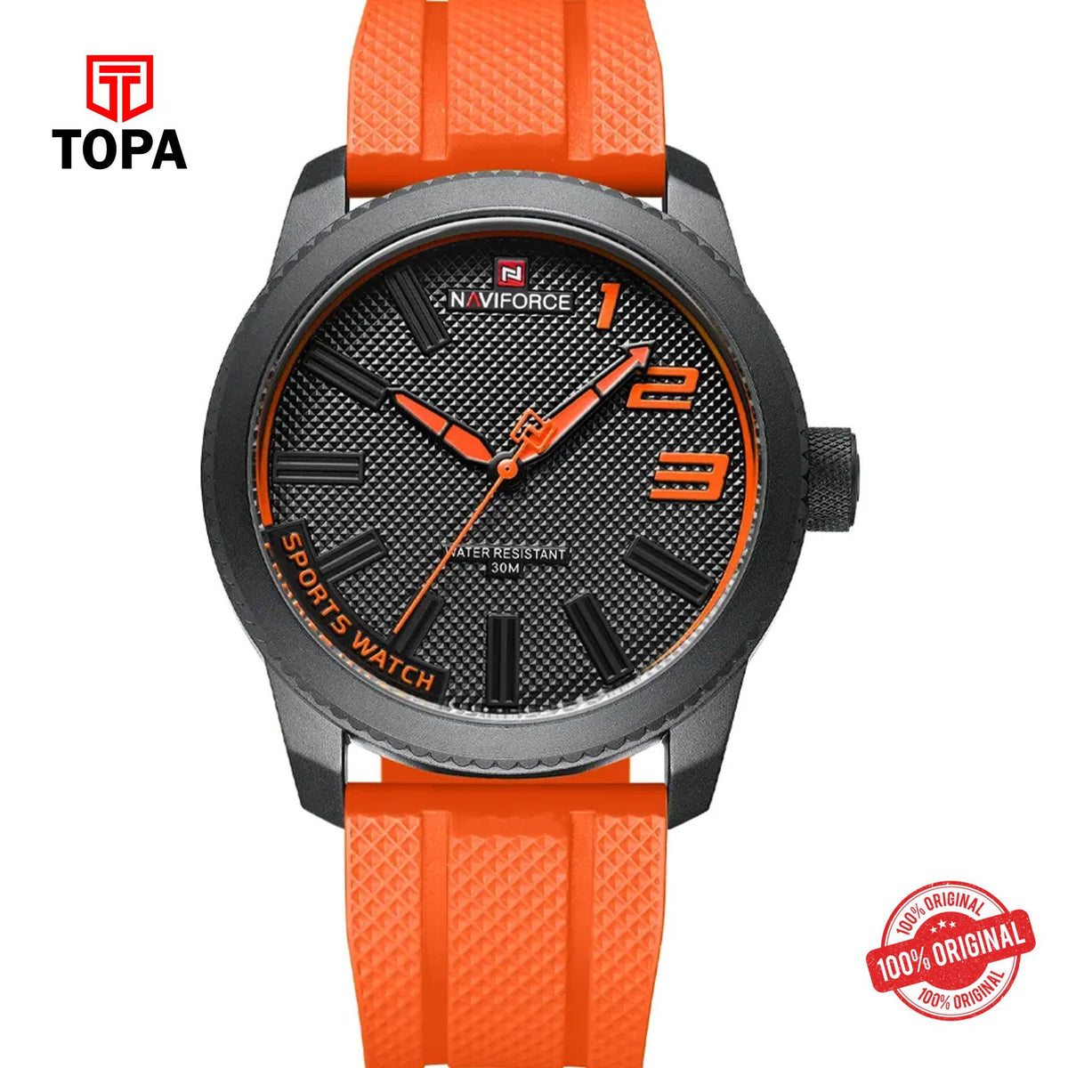 Topa NaviForce-NF9202G-BLK-ORG-Rubber-Band-Men-Watch - Product Image 1