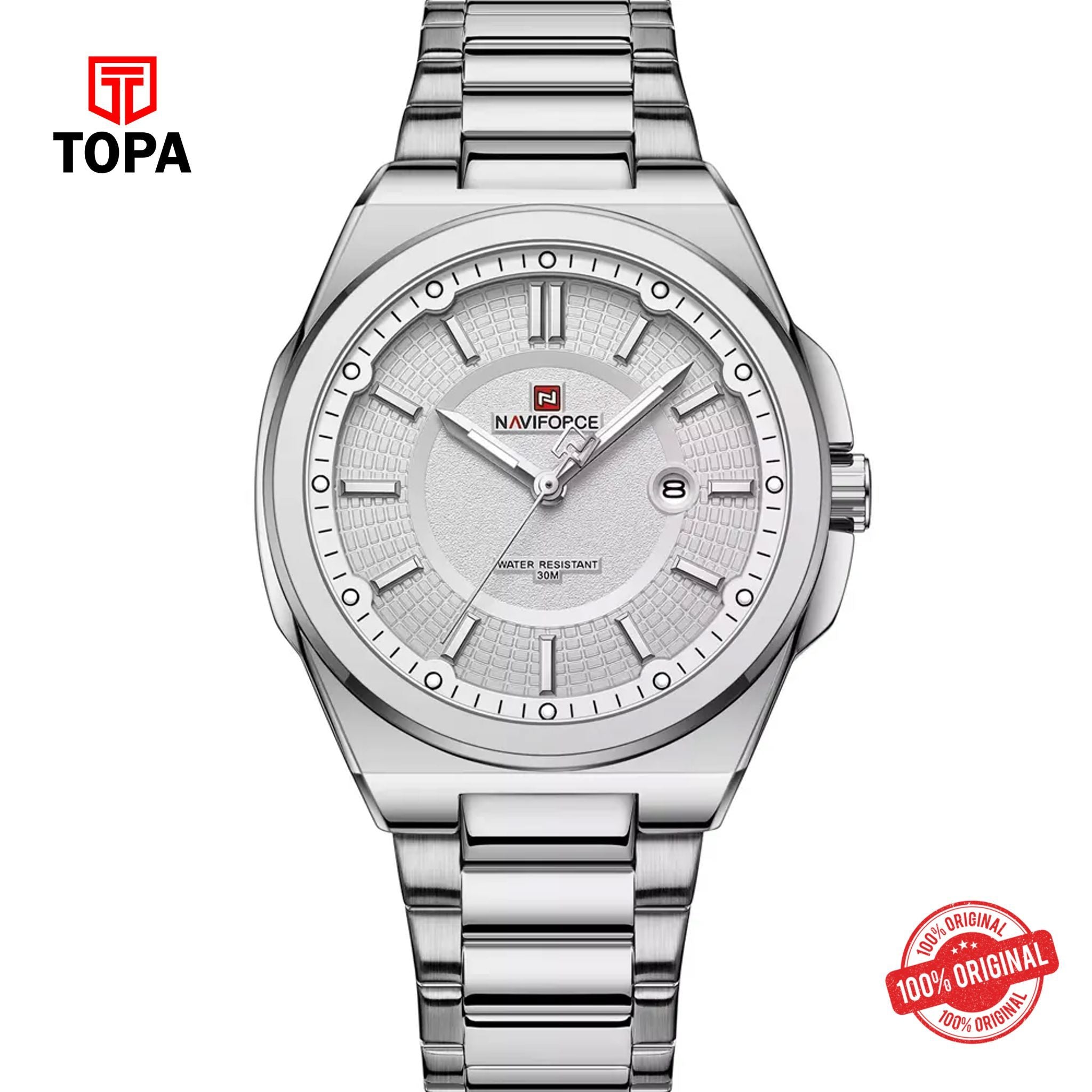 Topa NaviForce-NF9212G-CH-WHT-Metal-Band-Men-Watch - Product Image 1