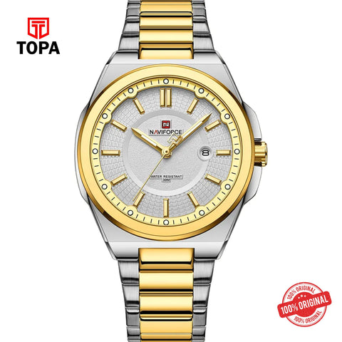 Topa NaviForce-NF9212G-TTGLD-WHT-Metal-Band-Men-Watch - Product Image 1