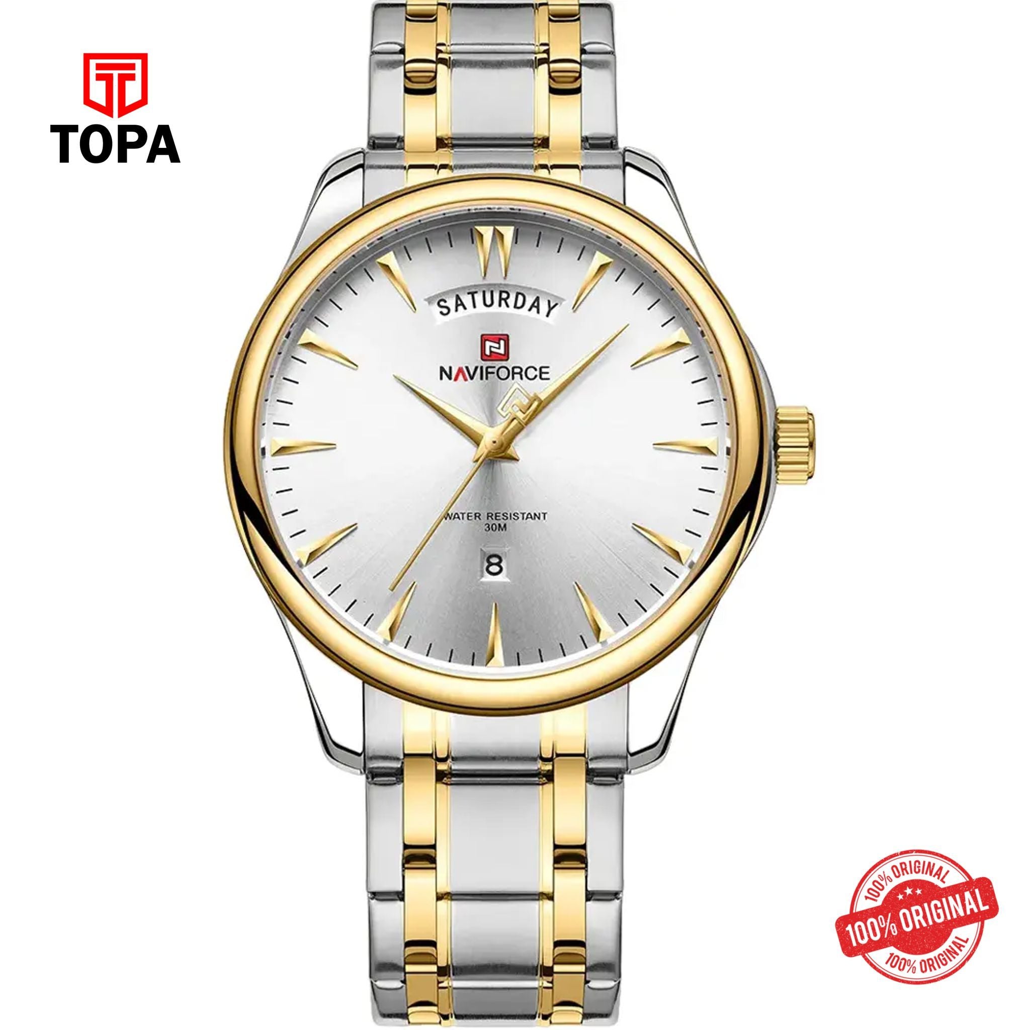 Topa NaviForce-NF9213G-TTGLD-WHT-Metal-Band-Men-Watch - Product Image 1