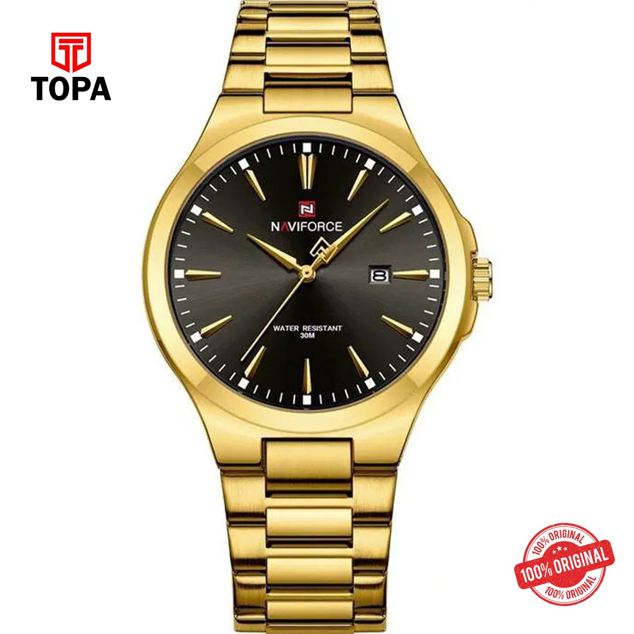 Topa NaviForce-NF9214-GLD-BLK-Metal-Band-Men-Watch - Product Image 1