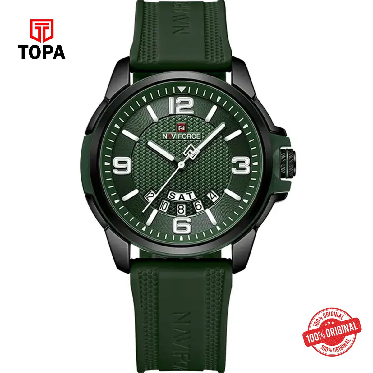 Topa NaviForce-NF9215-BLK-GRN-Rubber-Band-Men-Watch - Product Image 1