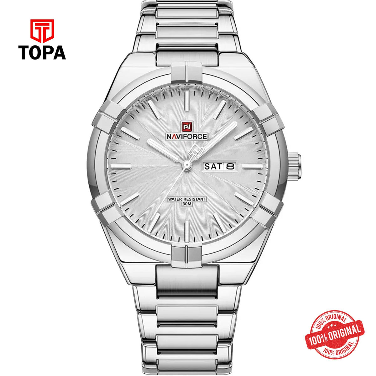 Topa NaviForce-NF9218G-CH-WHT-Metal-Band-Men-Watch - Product Image 1