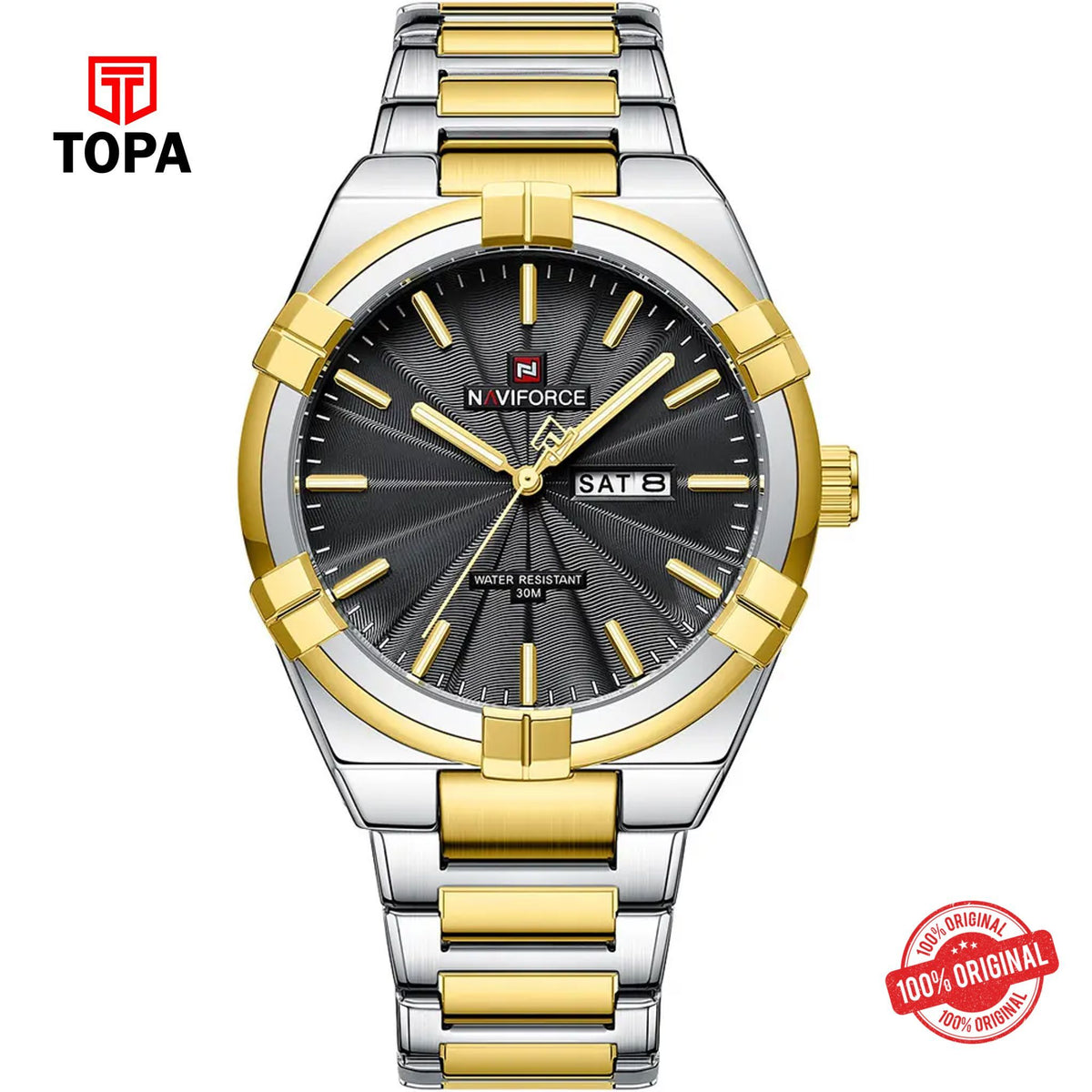 Topa NaviForce-NF9218G-TTGLD-BLK-Metal-Band-Men-Watch - Product Image 1