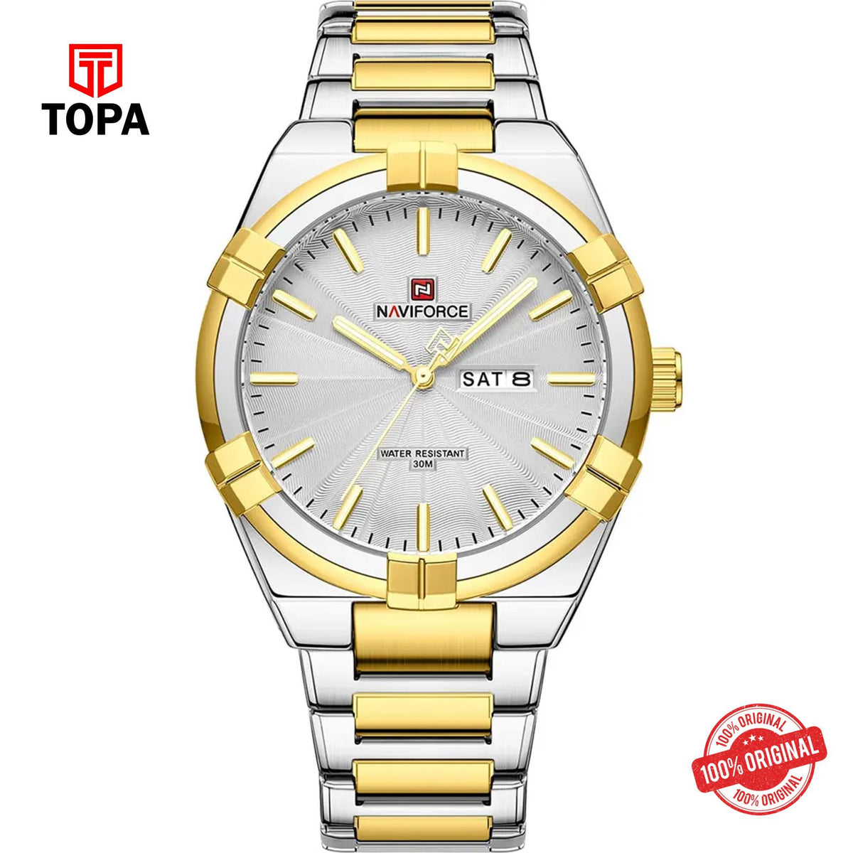 Topa NaviForce-NF9218G-TTGLD-WHT-Metal-Band-Men-Watch - Product Image 1