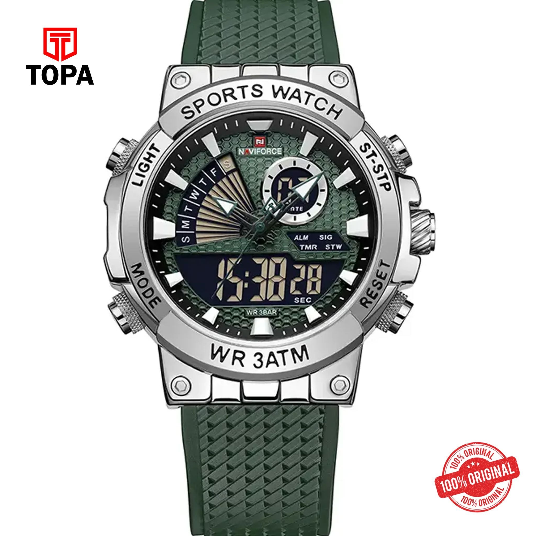 Topa NaviForce-NF9219-CH-GRN-DIGI-Rubber-Band-Men-Watch - Product Image 1