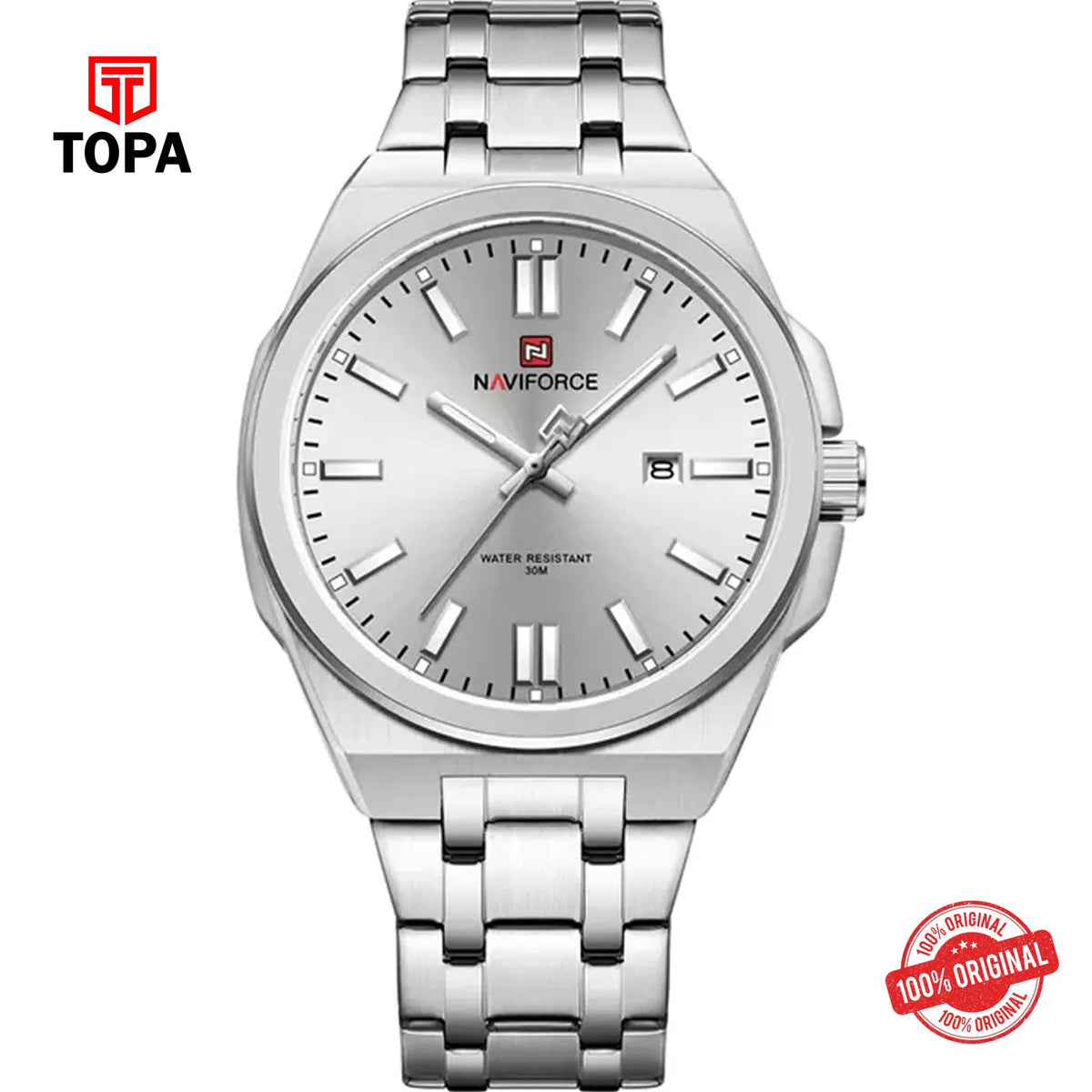Topa NaviForce-NF9226-CH-WHT-Metal-Band-Men-Watch - Product Image 1