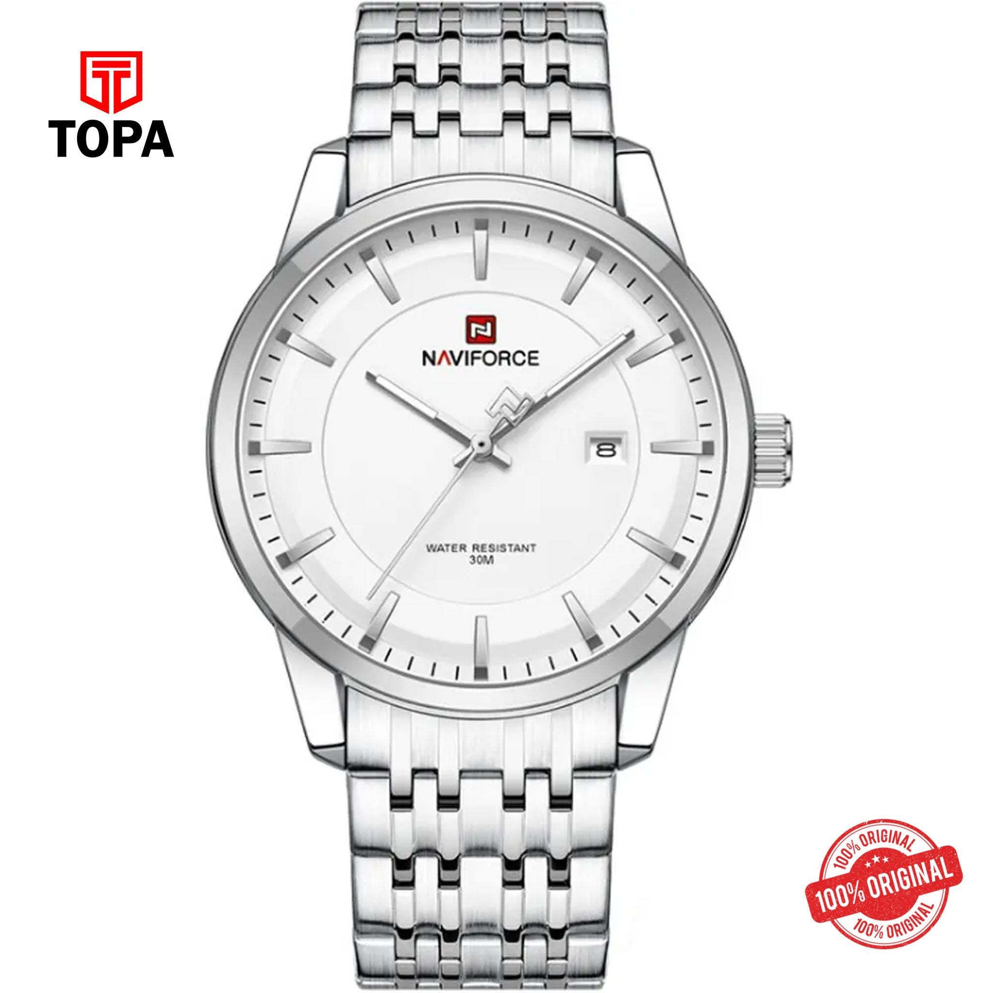 Topa NaviForce-NF9228-CH-WHT-Metal-Band-Men-Watch - Product Image 1