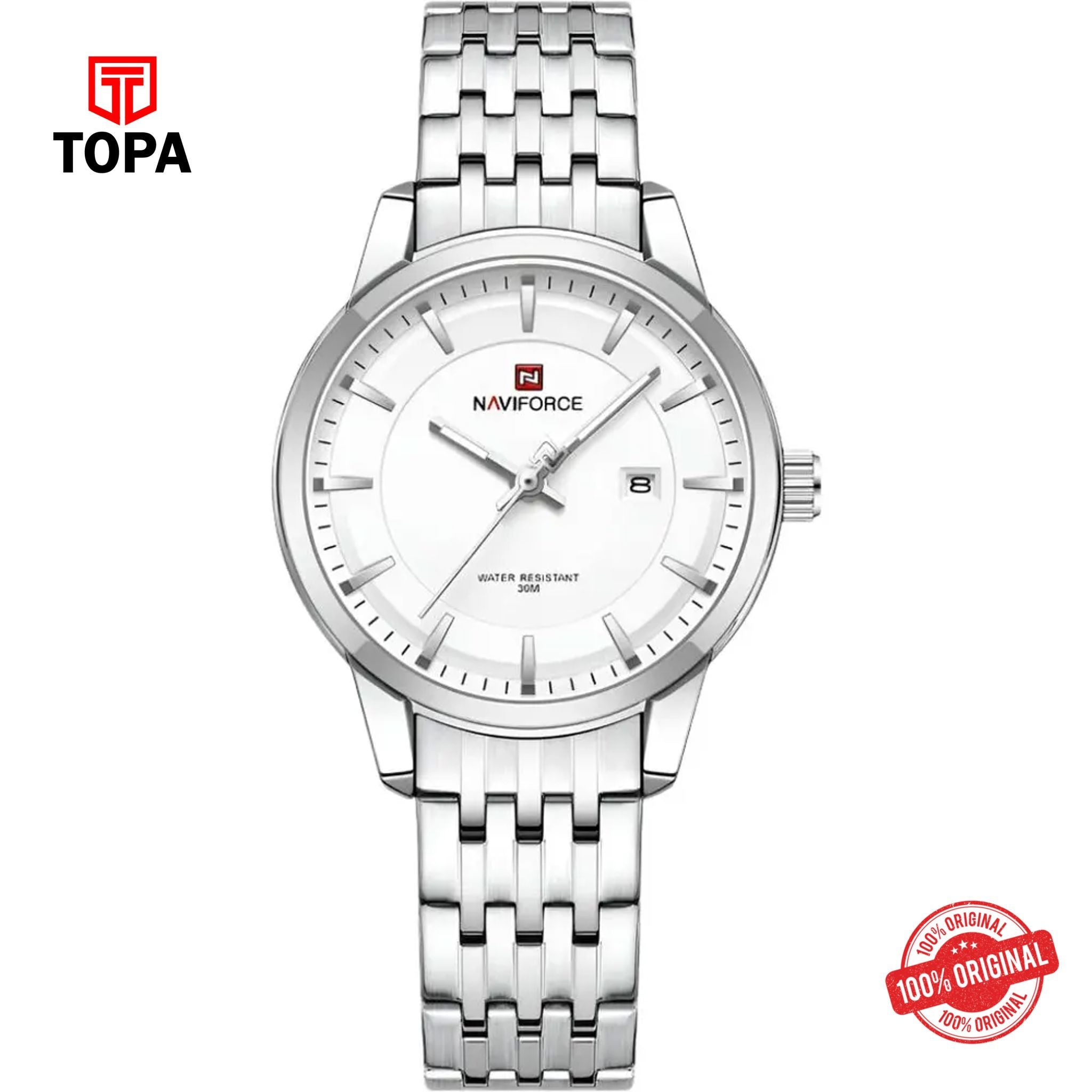 Topa NaviForce-NF9228L-CH-WHT-Metal-Band-Women-Watch - Product Image 1