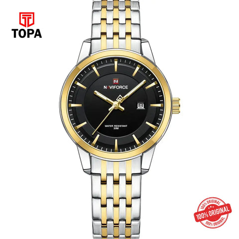 Topa NaviForce-NF9228L-TTGLD-BLK-Metal-Band-Women-Watch - Product Image 1
