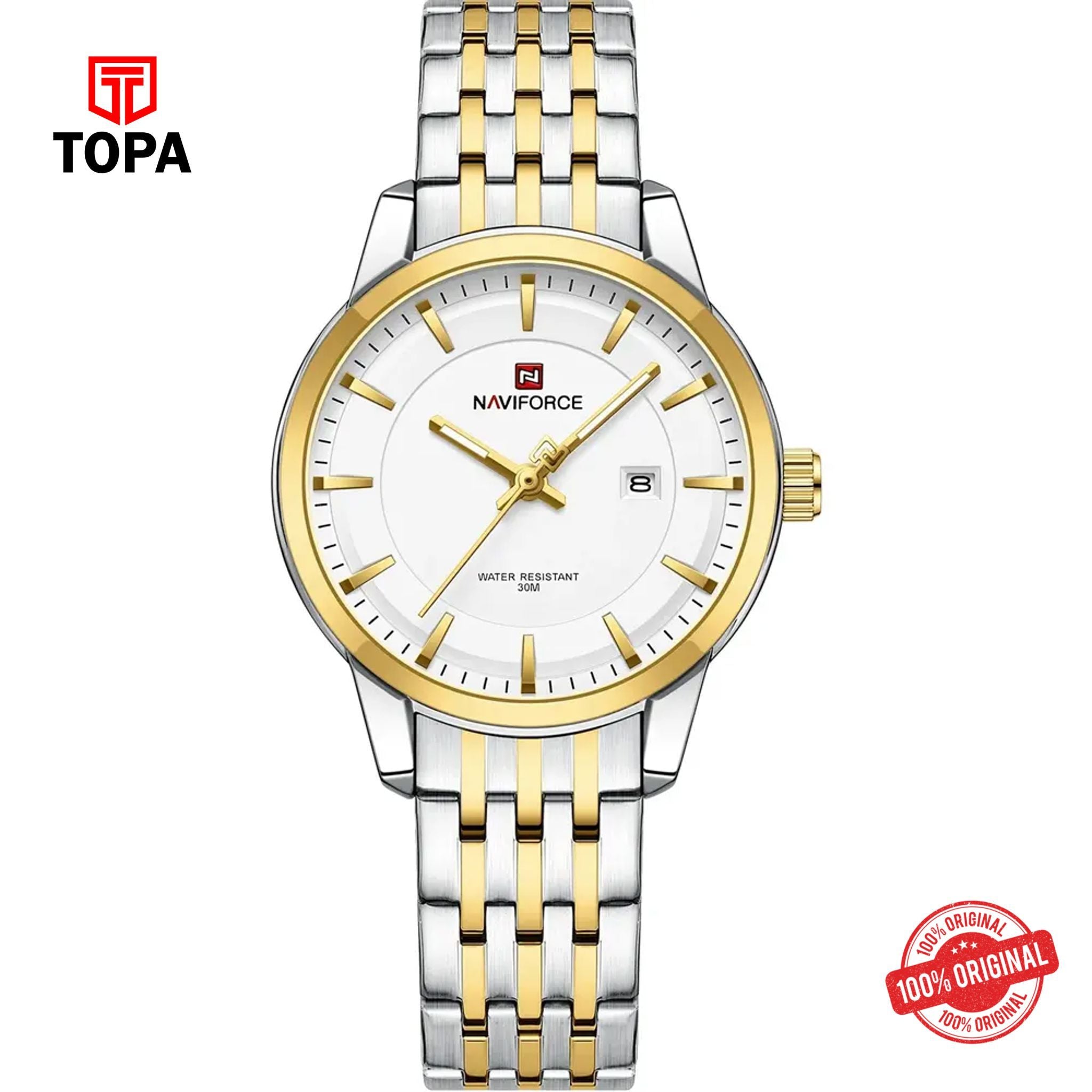 Topa NaviForce-NF9228L-TTGLD-WHT-Metal-Band-Women-Watch - Product Image 1