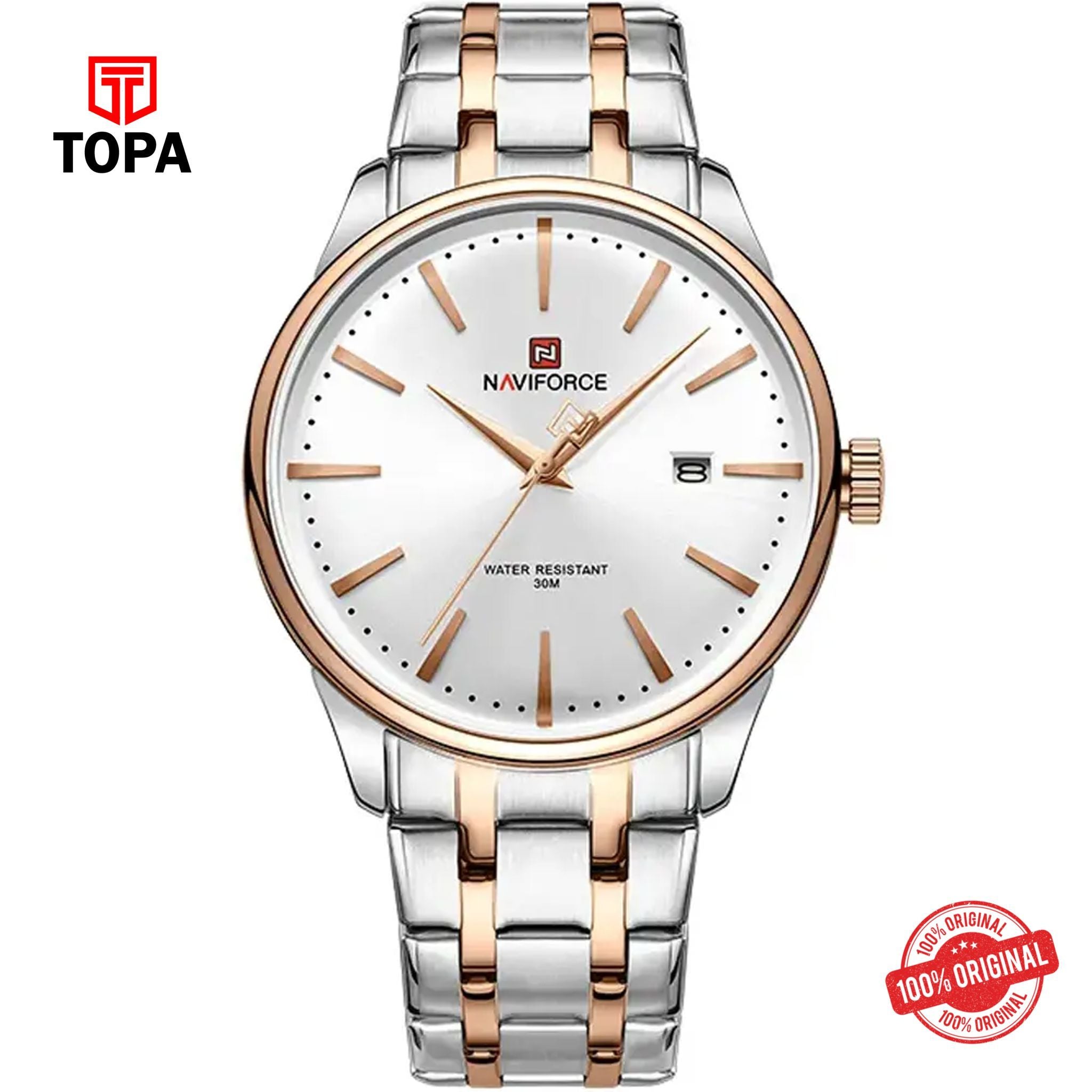 Topa NaviForce-NF9230G-TTRG-WHT-Metal-Band-Men-Watch - Product Image 1