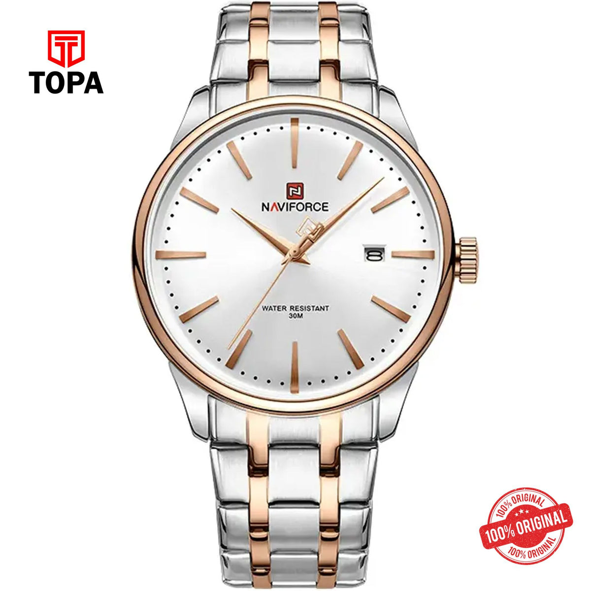 Topa NaviForce-NF9230G-TTRG-WHT-Metal-Band-Men-Watch - Product Image 1