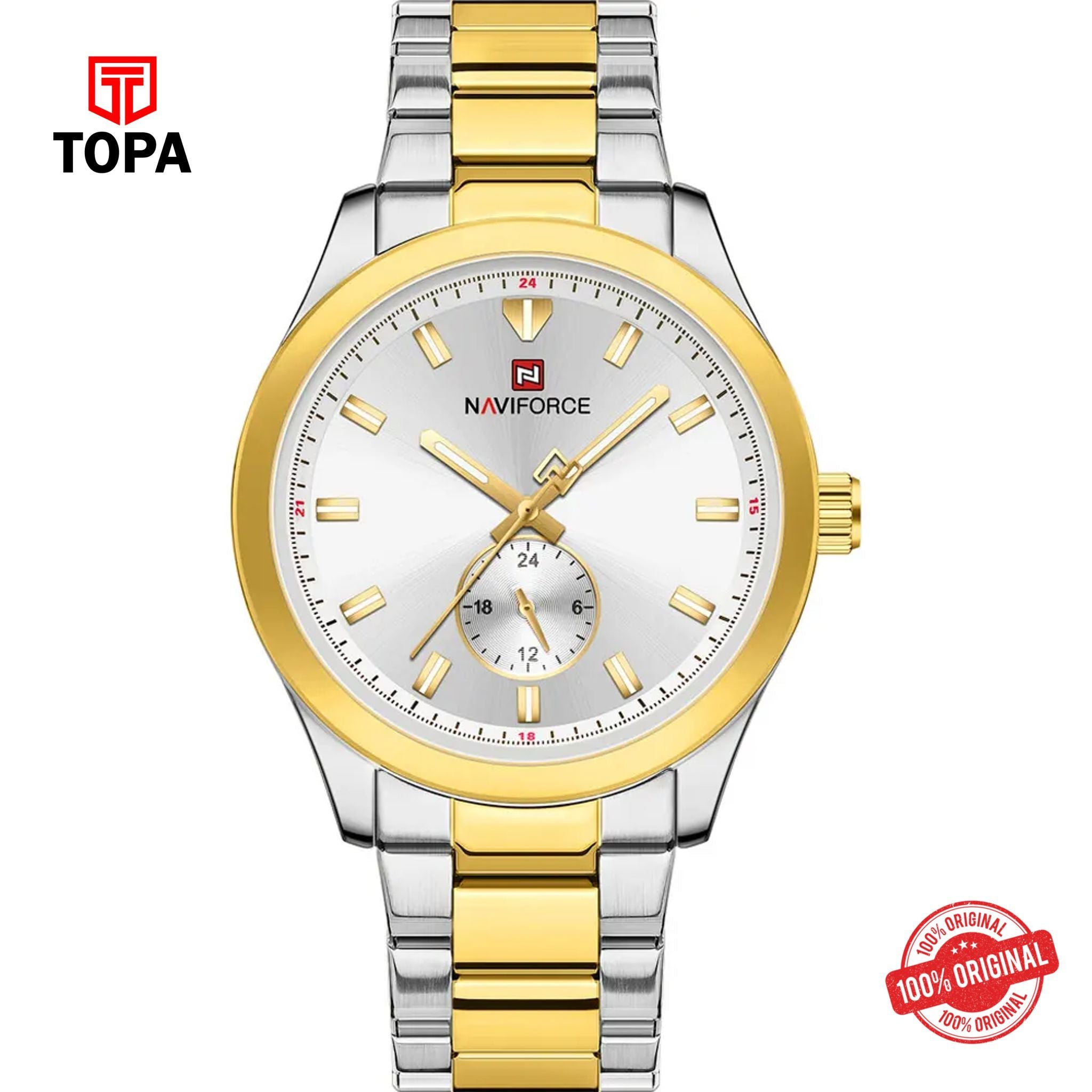 Topa NaviForce-NF9231G-TTGLD-WHT-Metal-Band-Men-Watch - Product Image 1