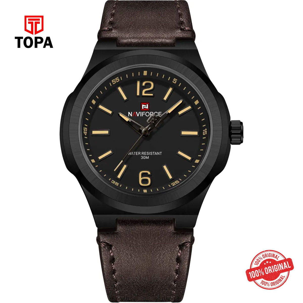 Topa NaviForce-NF9233G-BLK-BRN-Leather-Band-Men-Watch - Product Image 1