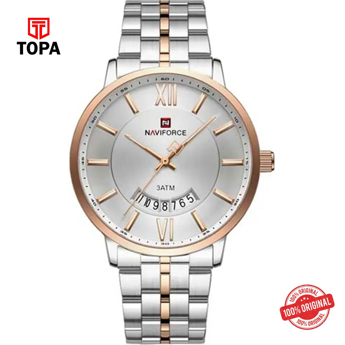 Topa NaviForce-NF9238G-TTRG-WHT-Metal-Band-Men-Watch - Product Image 1