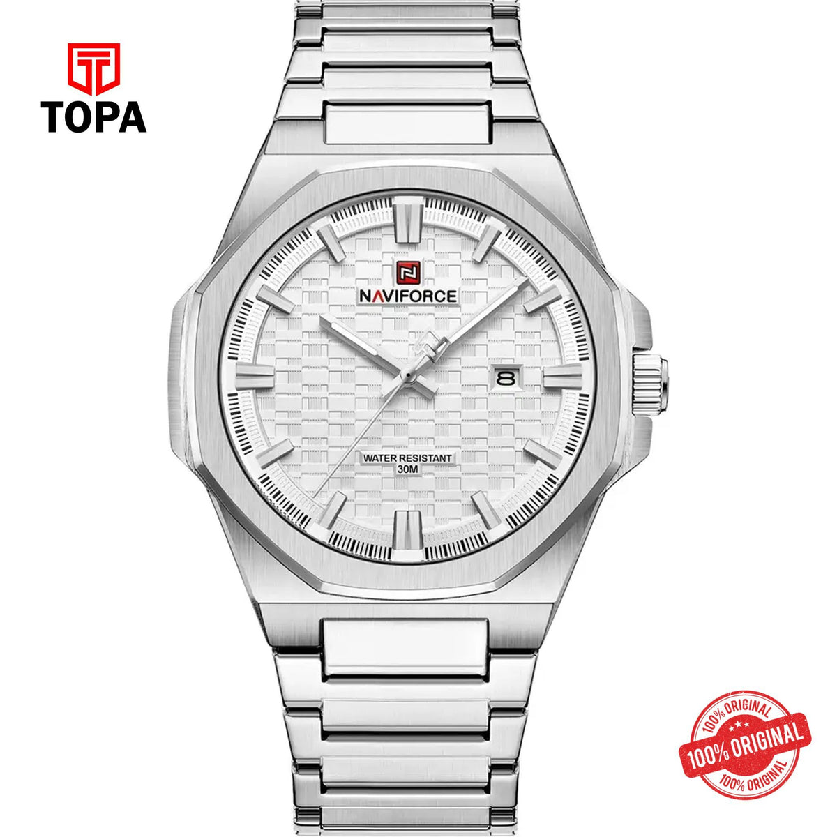 Topa NaviForce-NF9245G-CH-WHT-Metal-Band-Men-Watch - Product Image 1