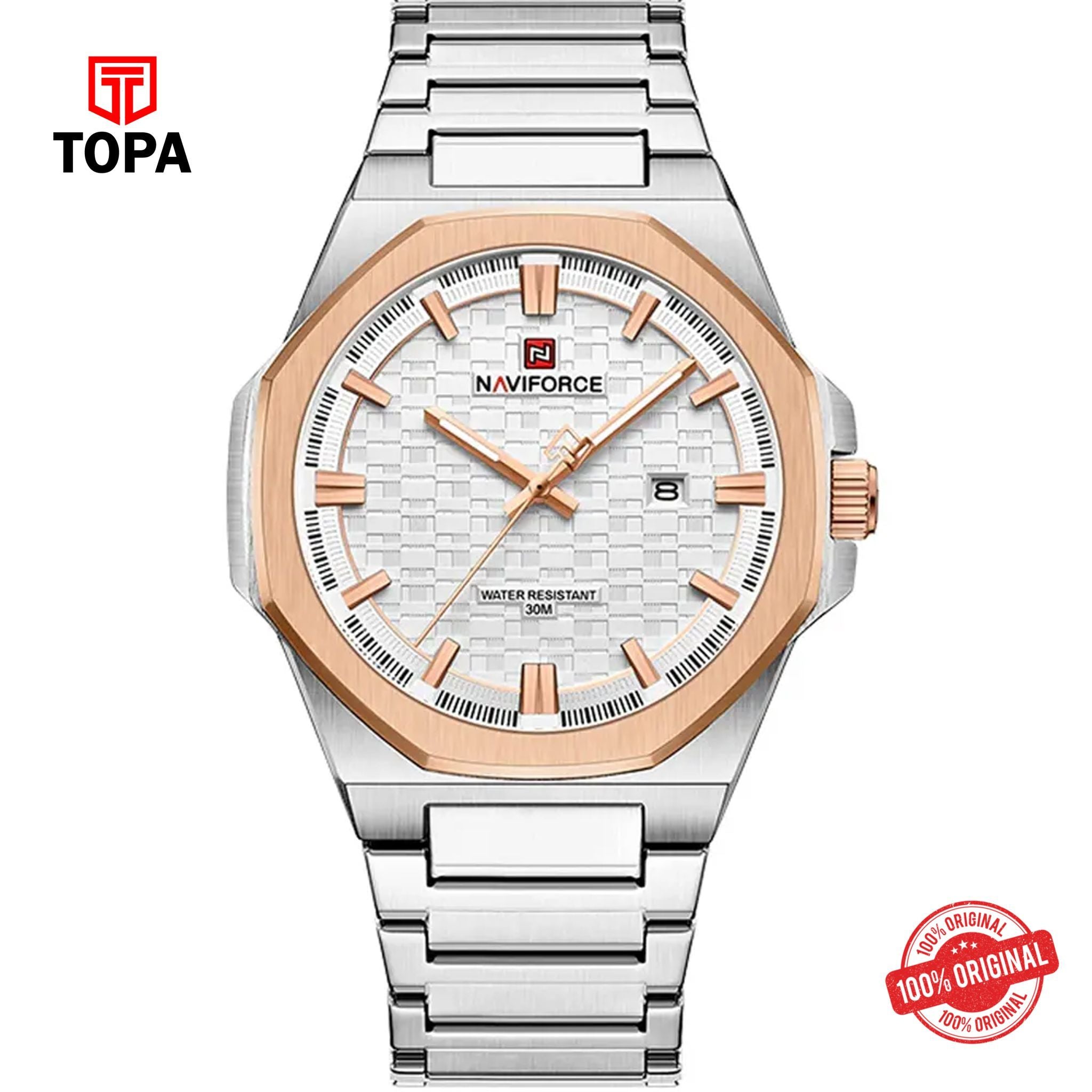 Topa NaviForce-NF9245G-CH-WT-RGBZL-Metal-Band-Men-Watch - Product Image 1