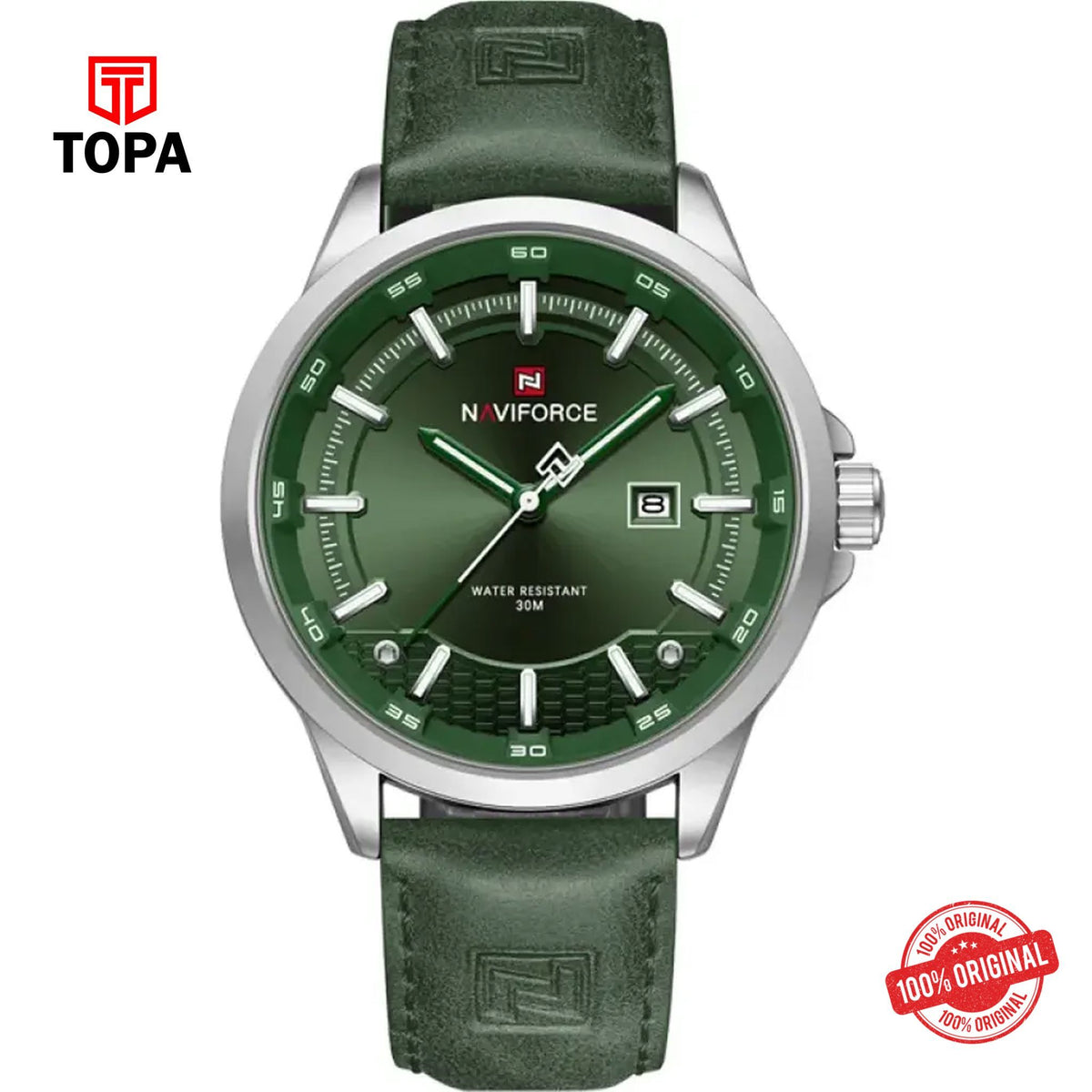 Topa NaviForce-NF9248G-CH-GRN-Leather-Band-Men-Watch - Product Image 1