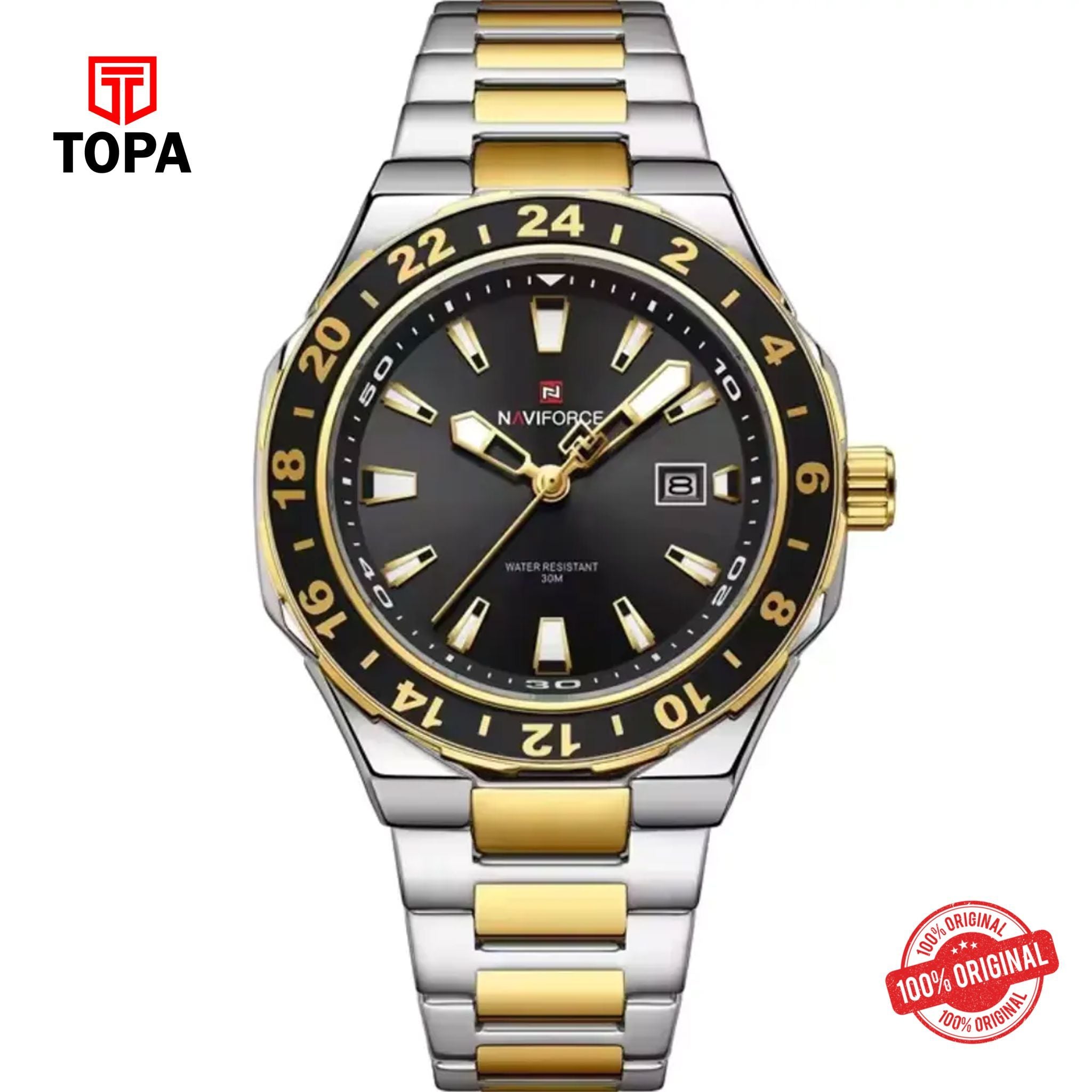 Topa NaviForce-NF9249G-TTGLD-BLK-Metal-Band-Men-Watch - Product Image 1