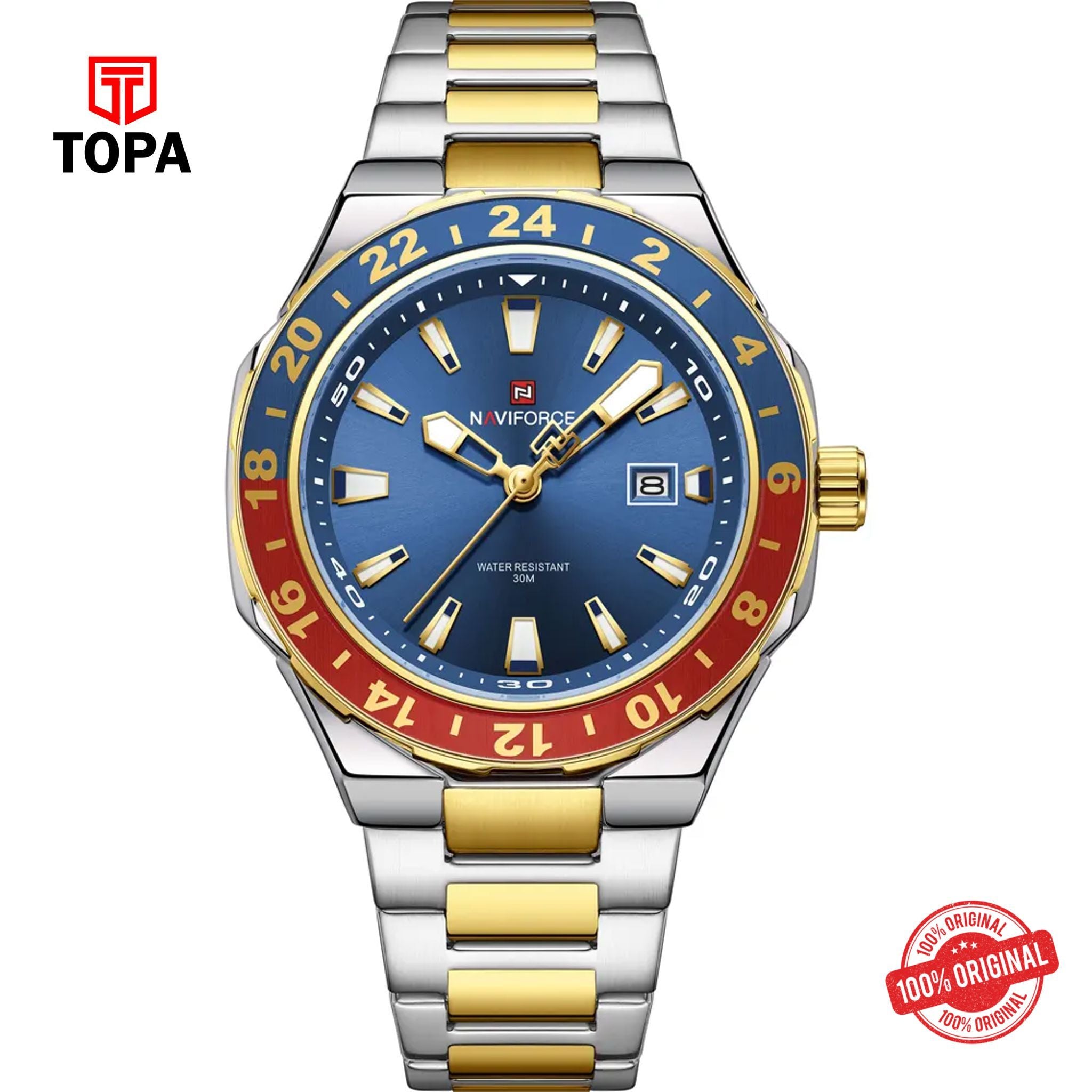 Topa NaviForce-NF9249G-TTGLD-BLU-Metal-Band-Men-Watch - Product Image 1