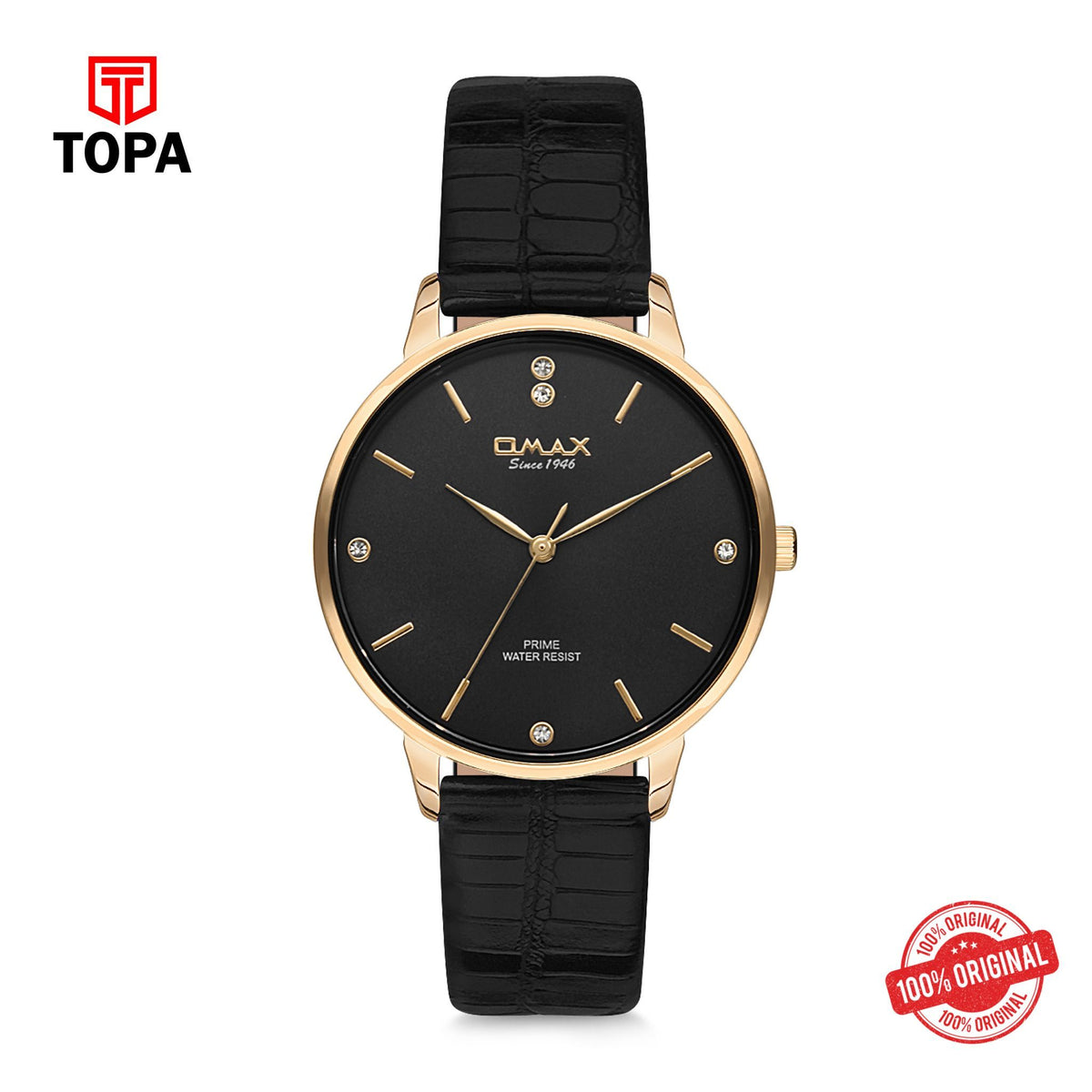 Topa Omax-Analouge-Black-Dial-Black-Leather-Strap-Watch-for-Woman - Product Image 1