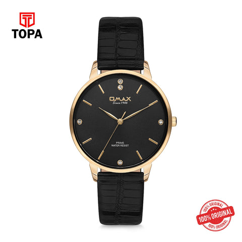 Topa Omax-Analouge-Black-Dial-Black-Leather-Strap-Watch-for-Woman - Product Image 1
