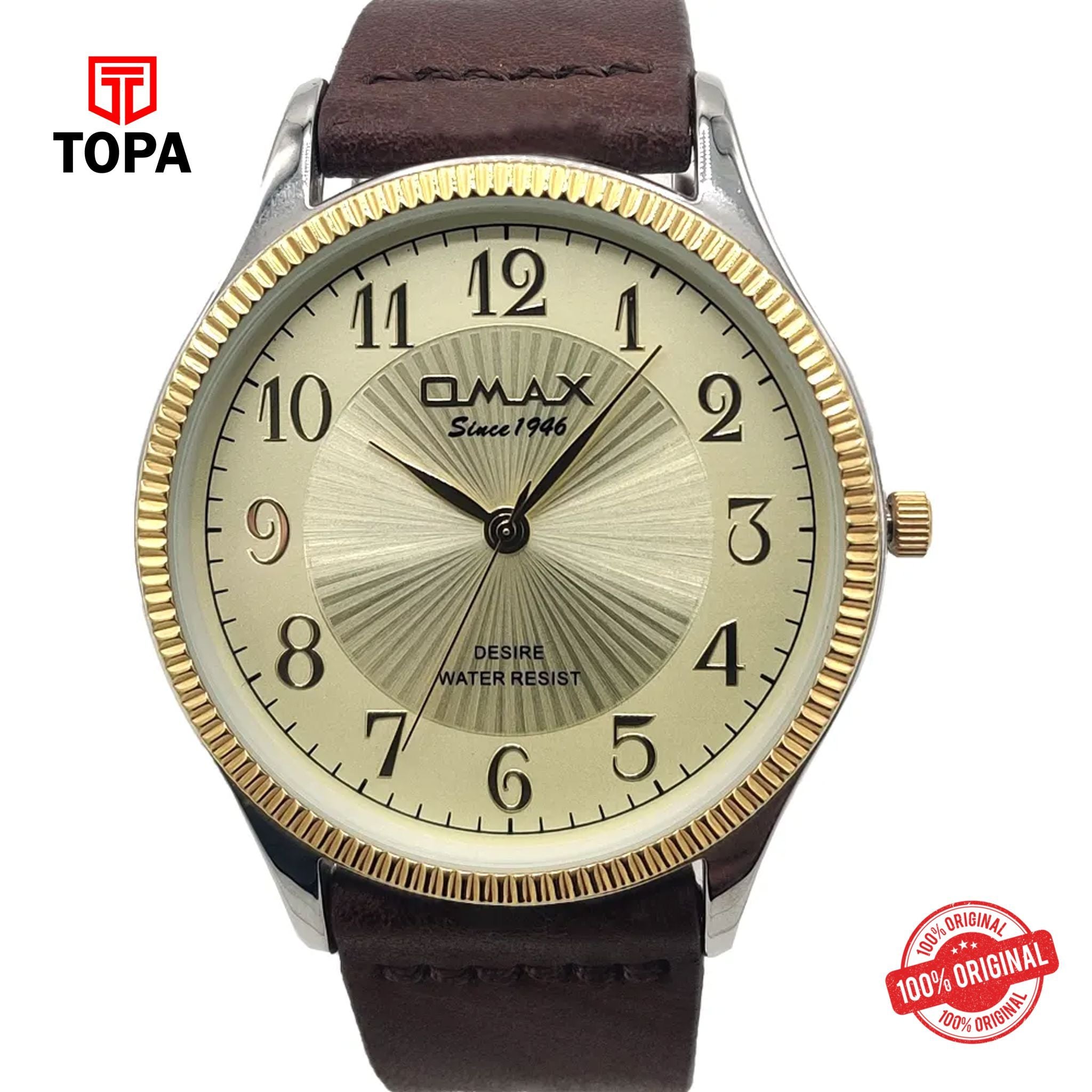 Topa Omax-DX12-CHBRN-GLD-Leather-Band-Men-Watch - Product Image 1