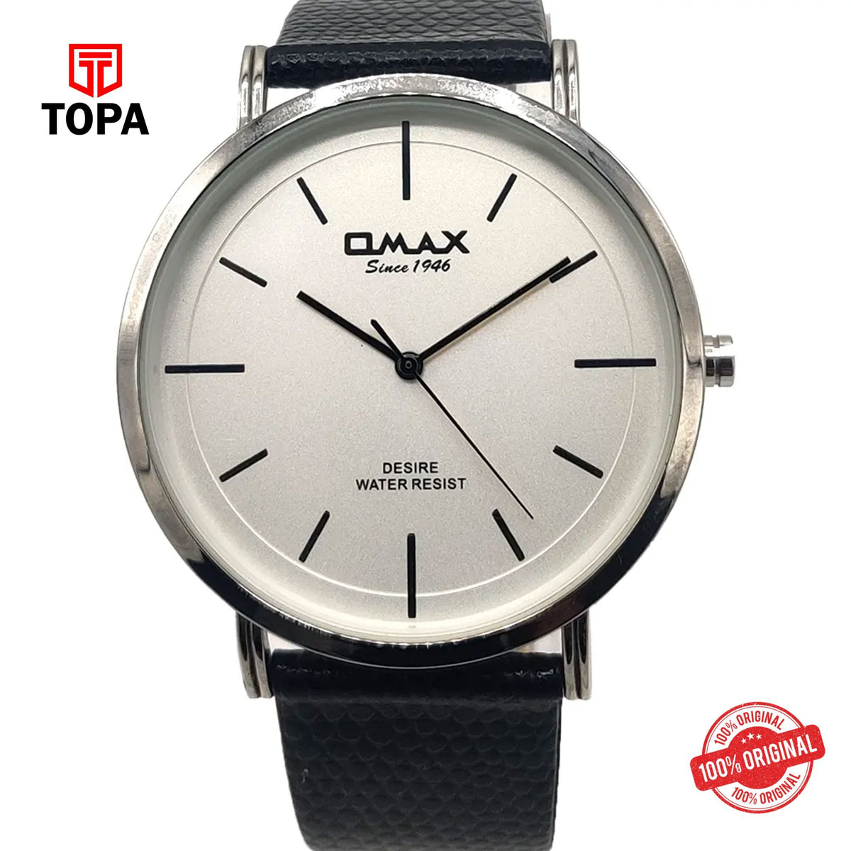 Topa Omax-DX31-CHBLK-WHT-Leather-Band-Men-Watch - Product Image 1