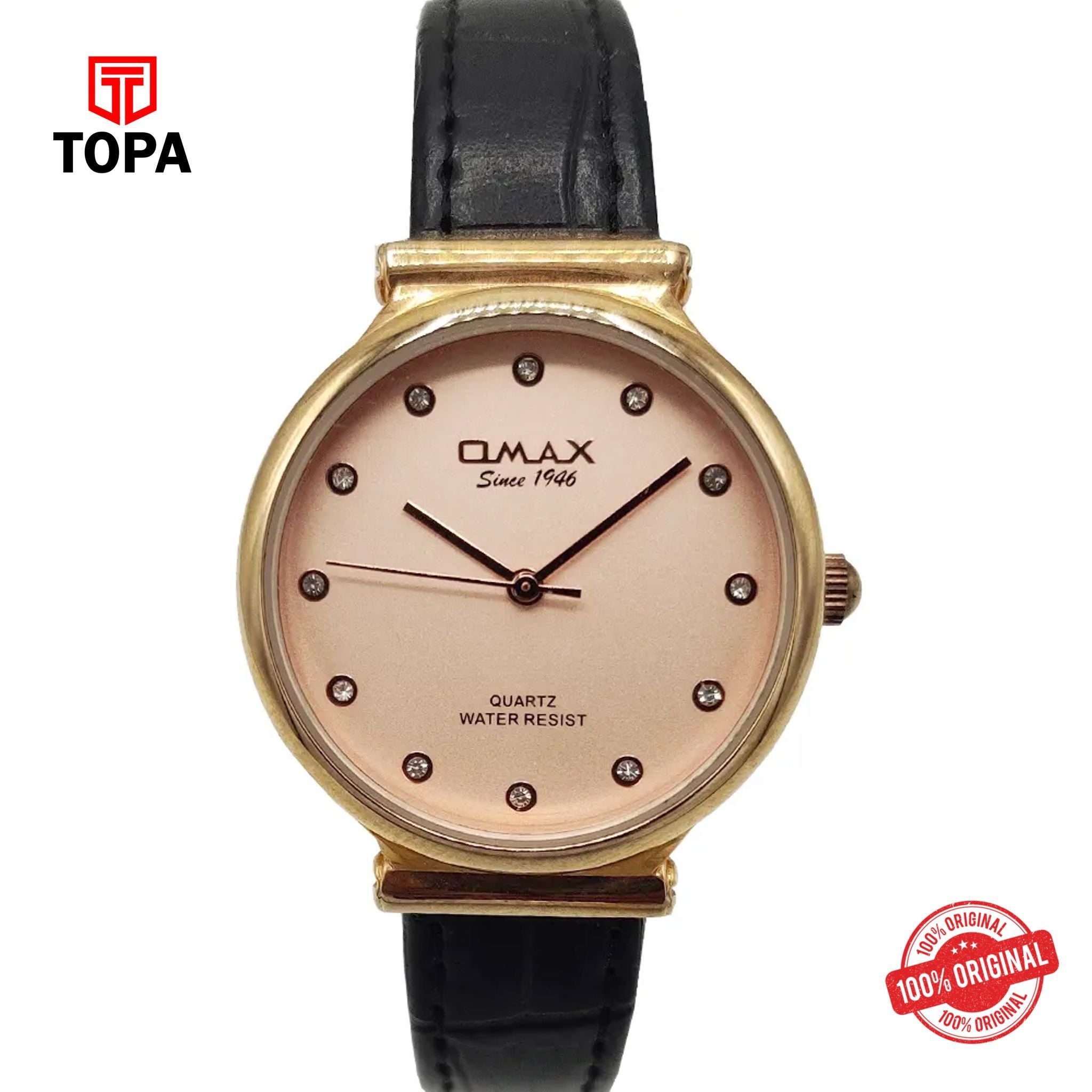 Topa Omax-FMB016-RG-BLK-Leather-Band-Women-Watch - Product Image 1