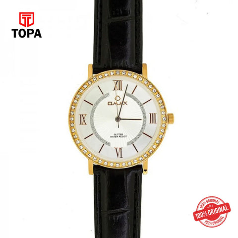 Topa Omax-GT003-GLD-WHT-Leather-Band-Women-Watch - Product Image 1