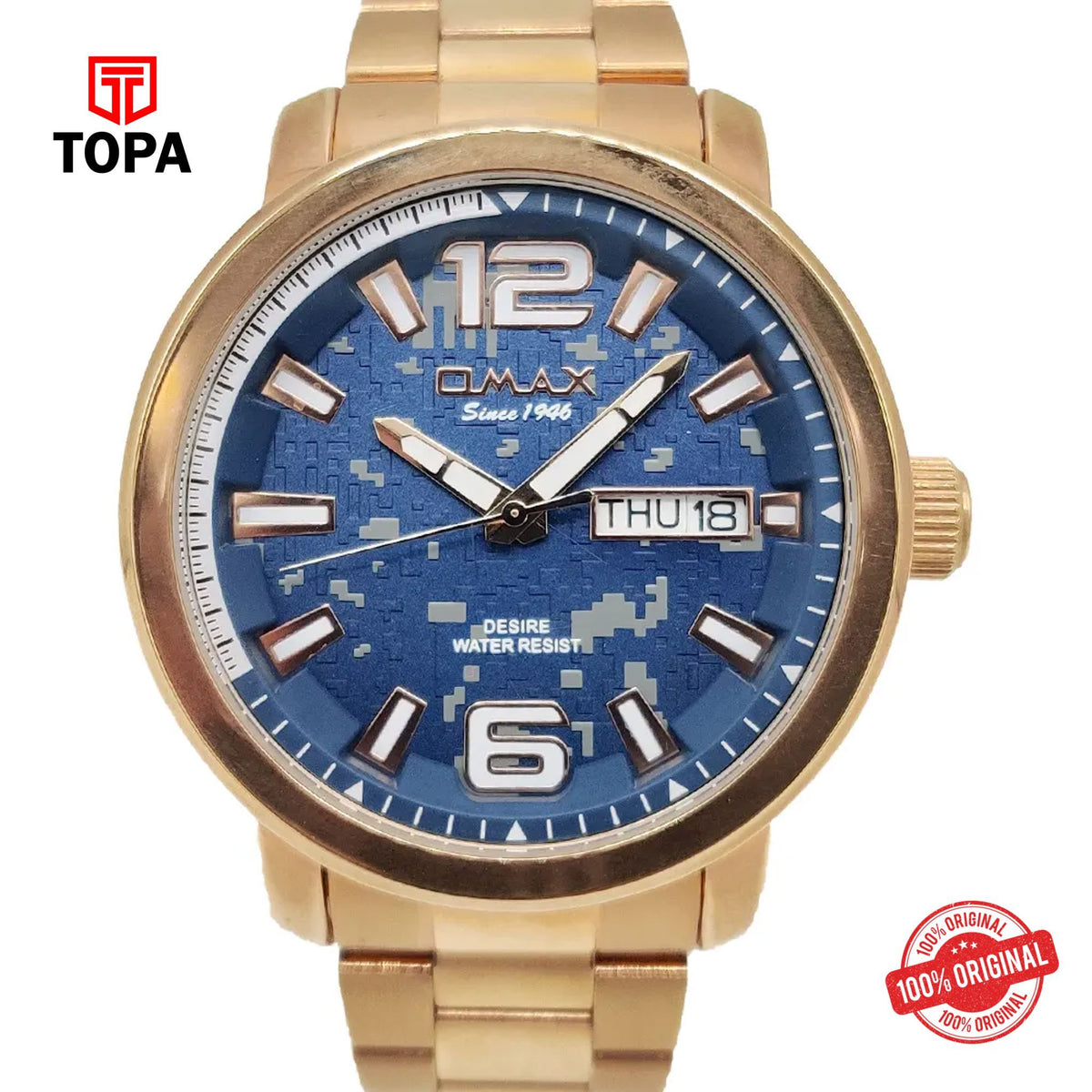 Topa Omax-GX25-RG-BLU-Metal-Band-Men-Watch - Product Image 1