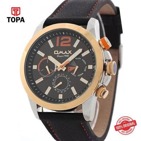 Topa Omax-GX54-CHRG-BLK-Leather-Band-Men-Watch - Product Image 1