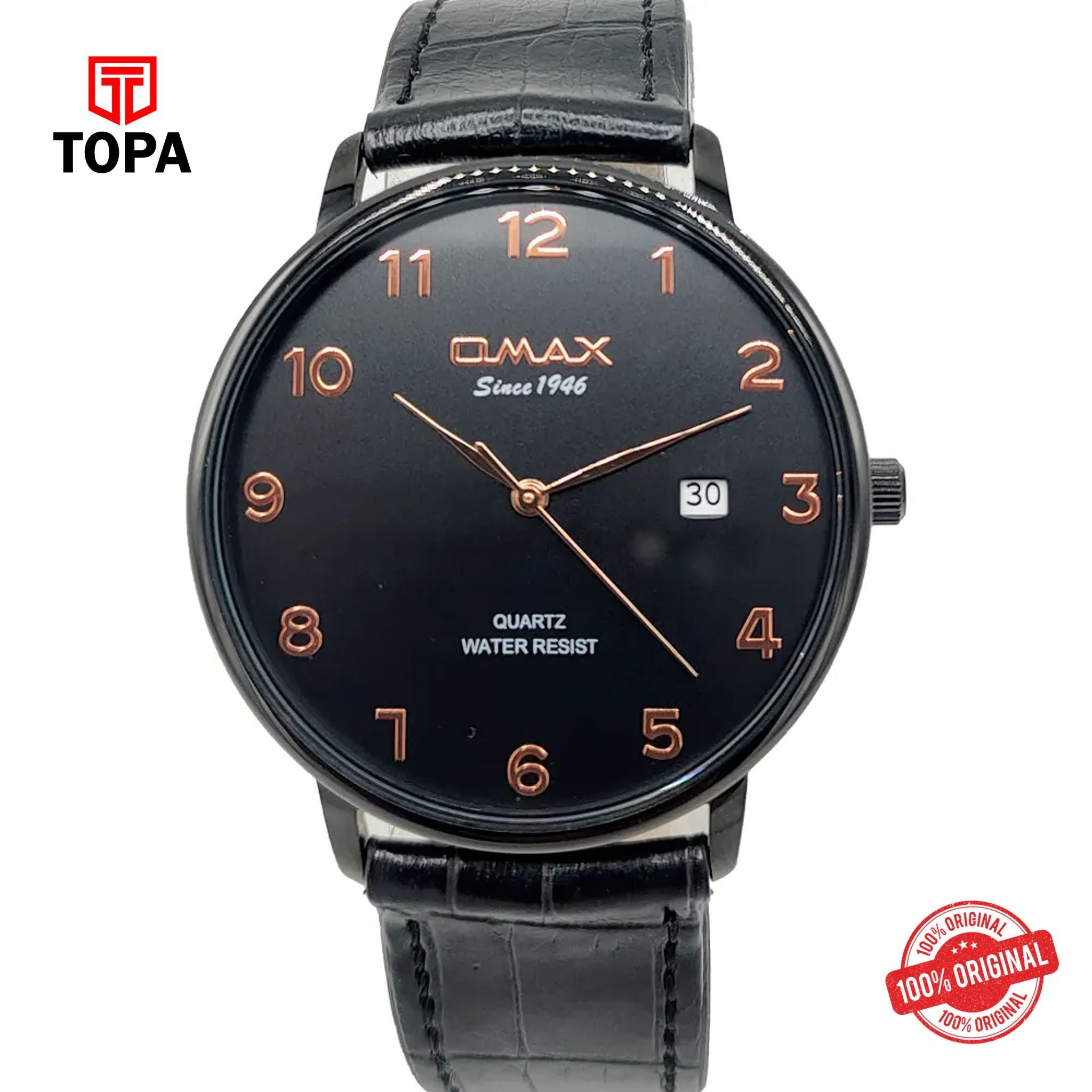 Topa Omax-HD04-BLK-Leather-Band-Men-Watch - Product Image 1
