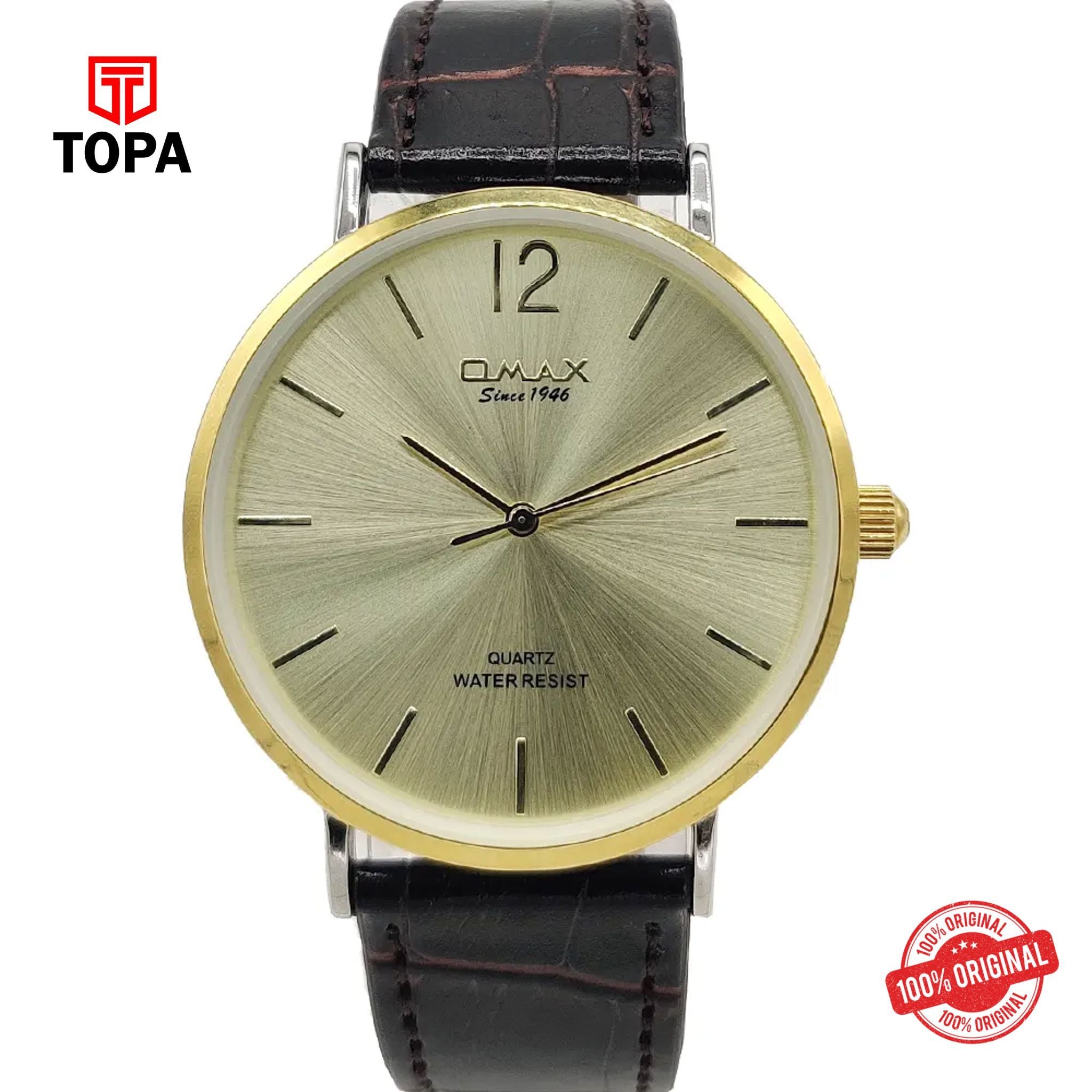 Topa Omax-HX07-CHBRW-GLD-Leather-Band-Men-Watch - Product Image 1