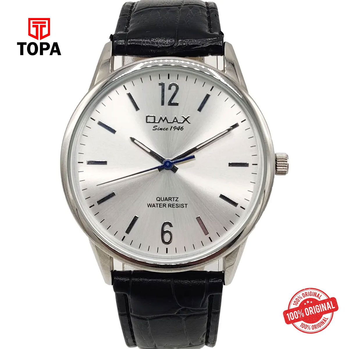 Topa Omax-JX01-CHBLK-WHT-Leather-Band-Men-Watch - Product Image 1