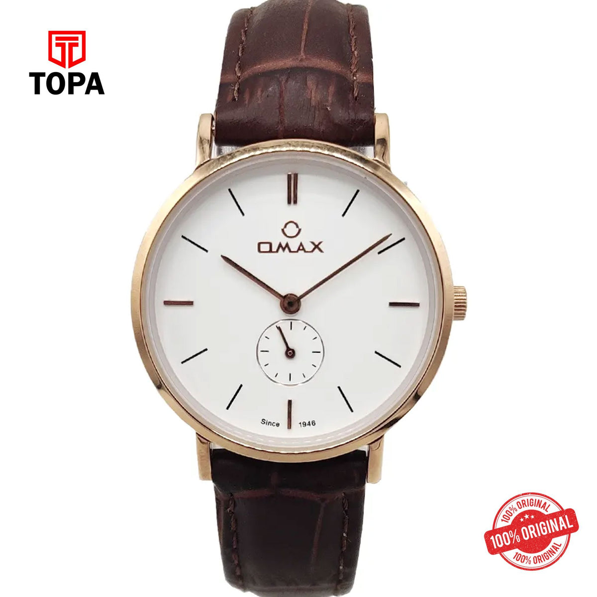 Topa Omax-OS0184-RG-WHT-Leather-Band-Women-Watch - Product Image 1