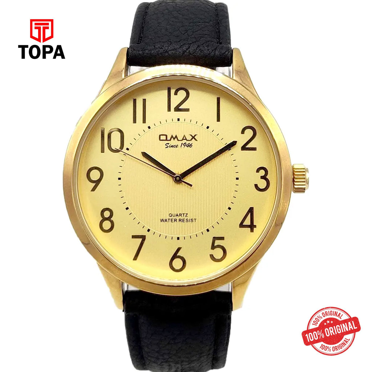 Topa Omax-PR0005-GLD-BLK-Leather-Band-Men-Watch - Product Image 1