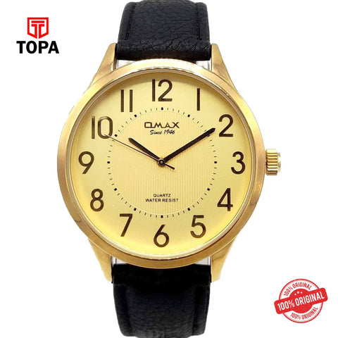 Topa Omax-PR0005-GLD-BLK-Leather-Band-Men-Watch - Product Image 1
