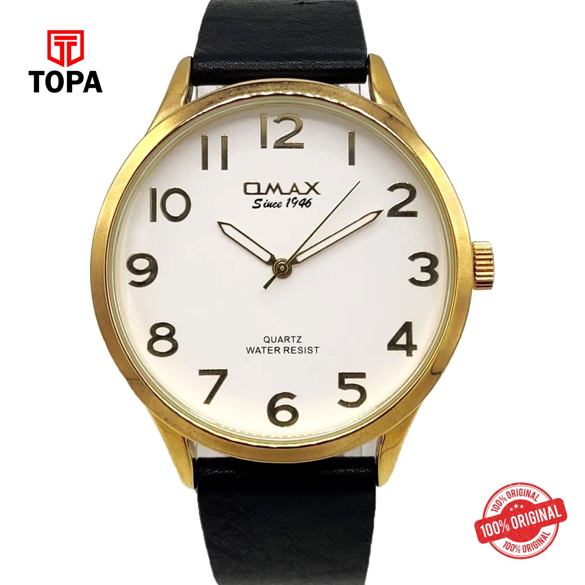 Topa Omax-PR0009-GLDBLK-WHT-Leather-Band-Men-Watch - Product Image 1