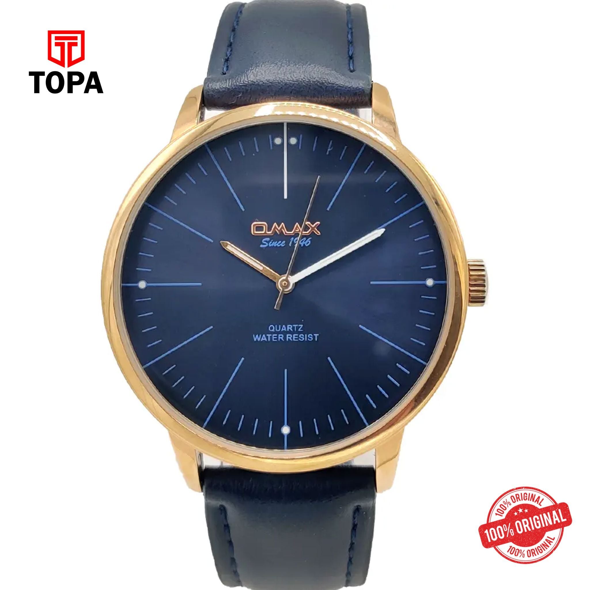 Topa Omax-PR0023-GR-BLU-Leather-Band-Men-Watch - Product Image 1