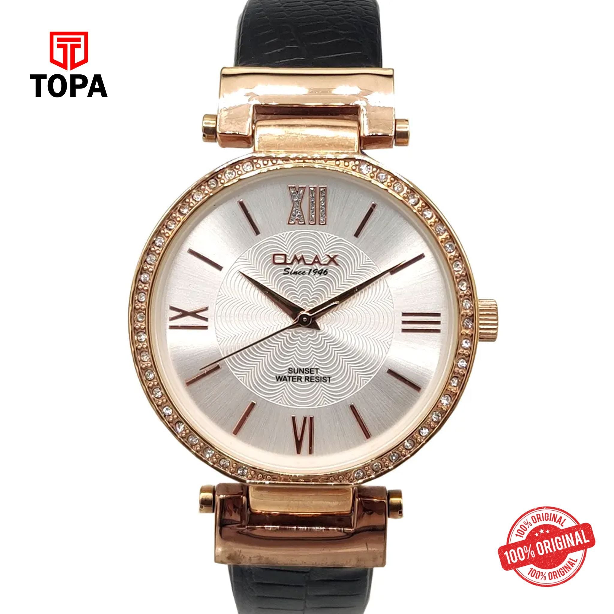Topa Omax-SU001-RGBLK-WHT-Leather-Band-Women-Watch - Product Image 1
