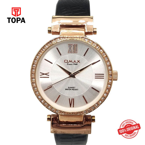 Topa Omax-SU001-RGBLK-WHT-Leather-Band-Women-Watch - Product Image 1