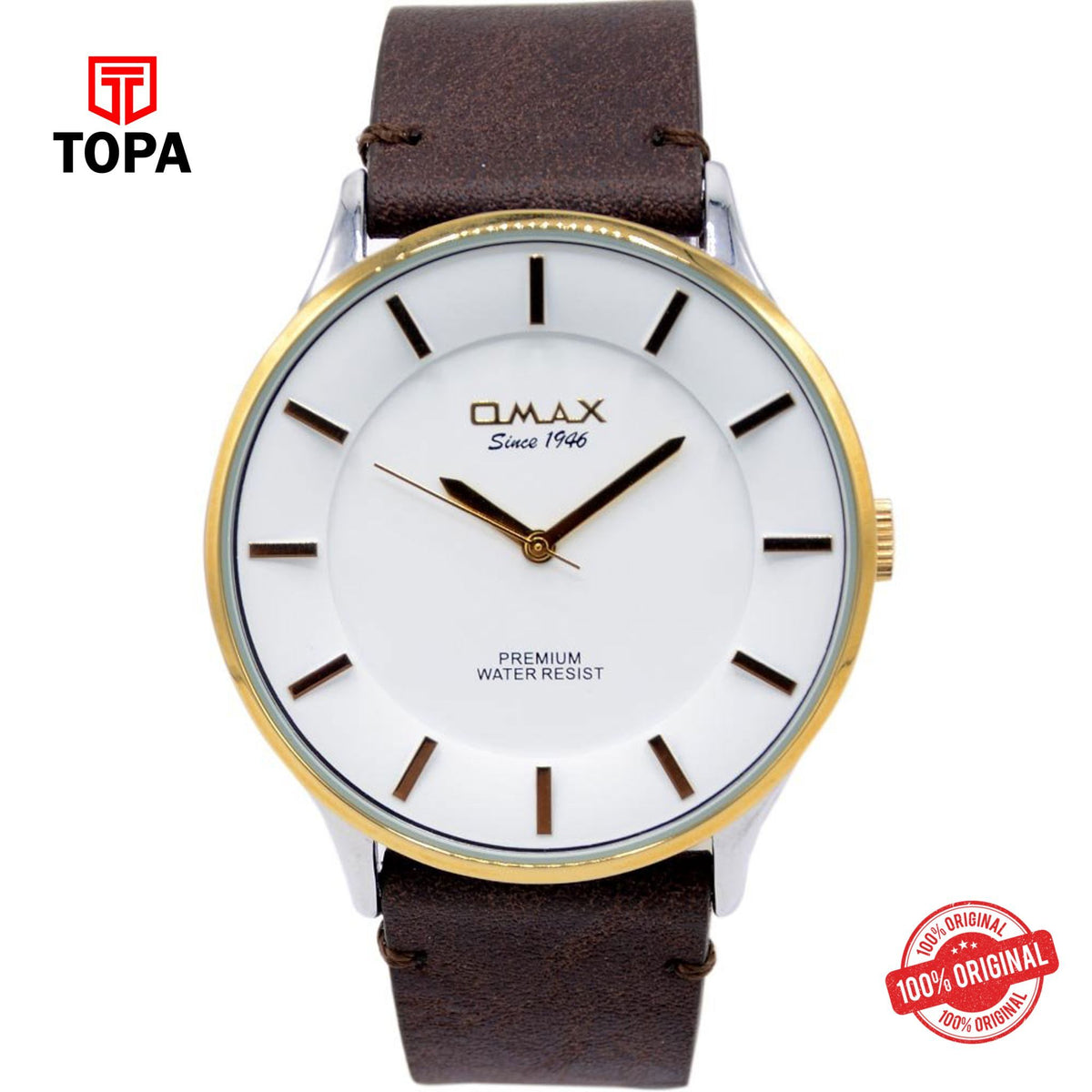 Topa Omax-SX7003-TT-WHT-Leather-Band-Men-Watch - Product Image 1