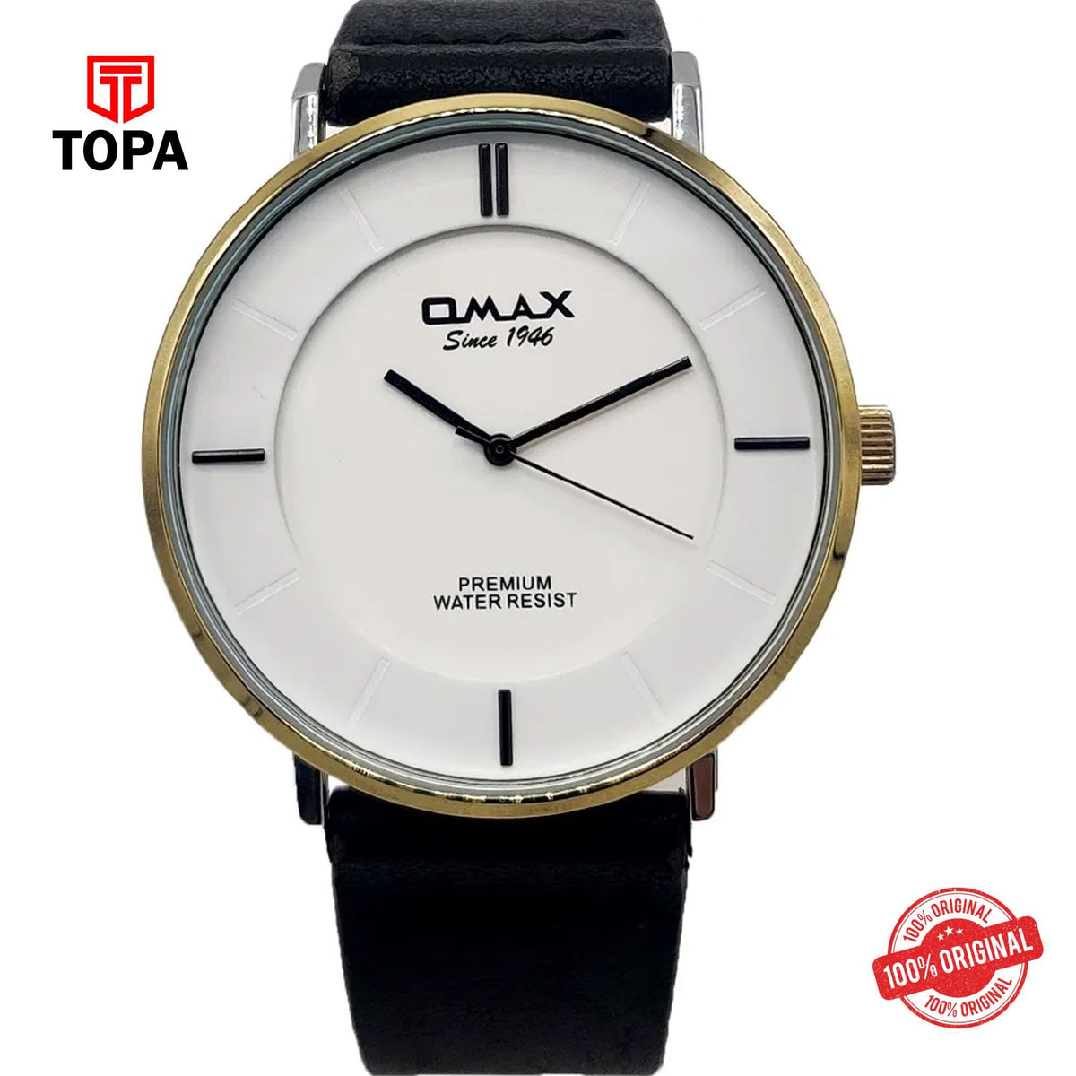 Topa Omax-SX7005-CHBLK-WHT-Leather-Band-Men-Watch - Product Image 1