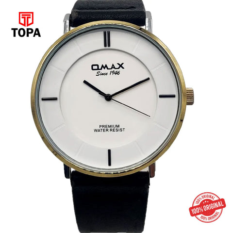 Topa Omax-SX7005-CHBLK-WHT-Leather-Band-Men-Watch - Product Image 1